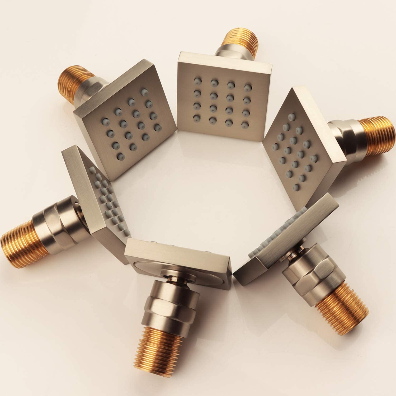 6-Piece Brushed Nickel Shower Body Jets - 2 Inch Adjustable Square Spa Massage Sprayer with 1/2
