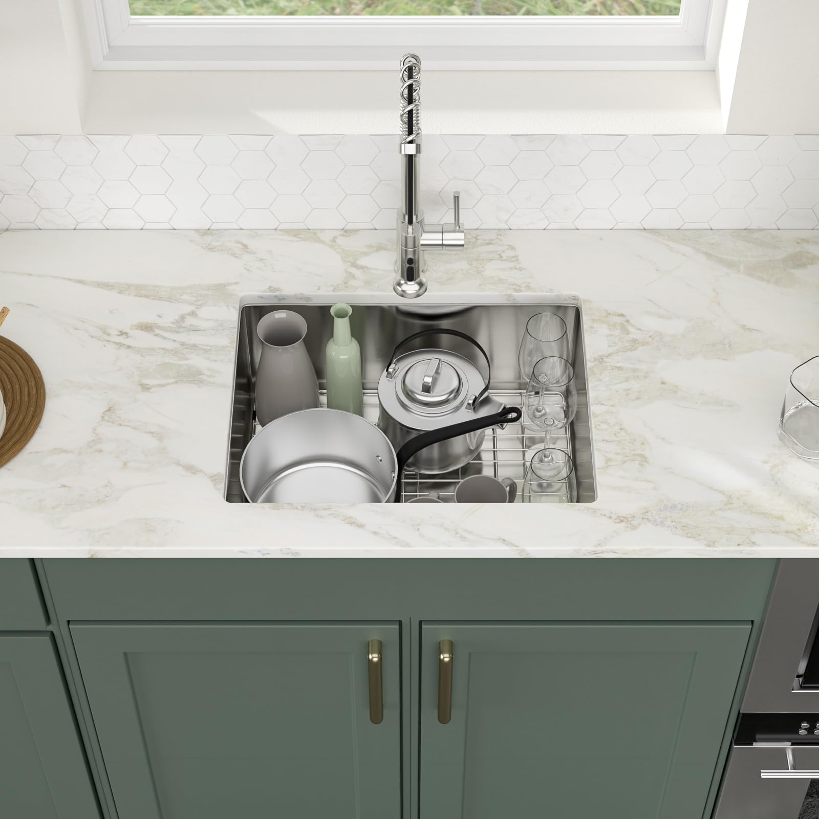 Logmey 23 Inch Undermount Stainless Steel Kitchen Sink - Handmade Single Bowl Bar Prep Sink 16 Gauge (23x18x9 Inches) for Modern Kitchens & Commercial Bars