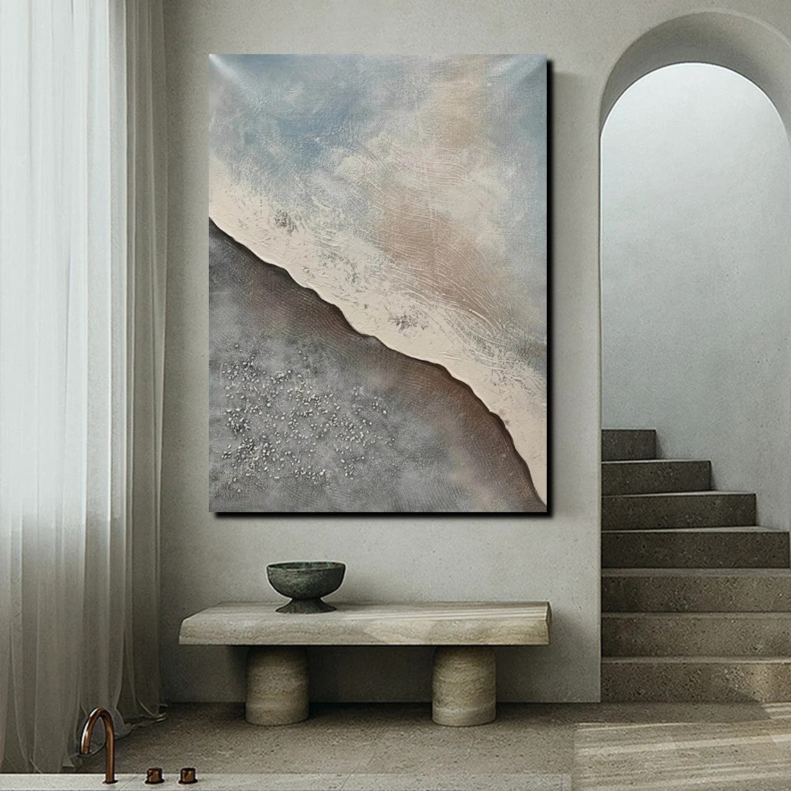 Abstract Seashore Acrylic Canvas Painting - Modern Wall Art for Bedroom & Living Room Decor - Coastal Themed Contemporary Home Decor for Beach House or Boho Style Interiors