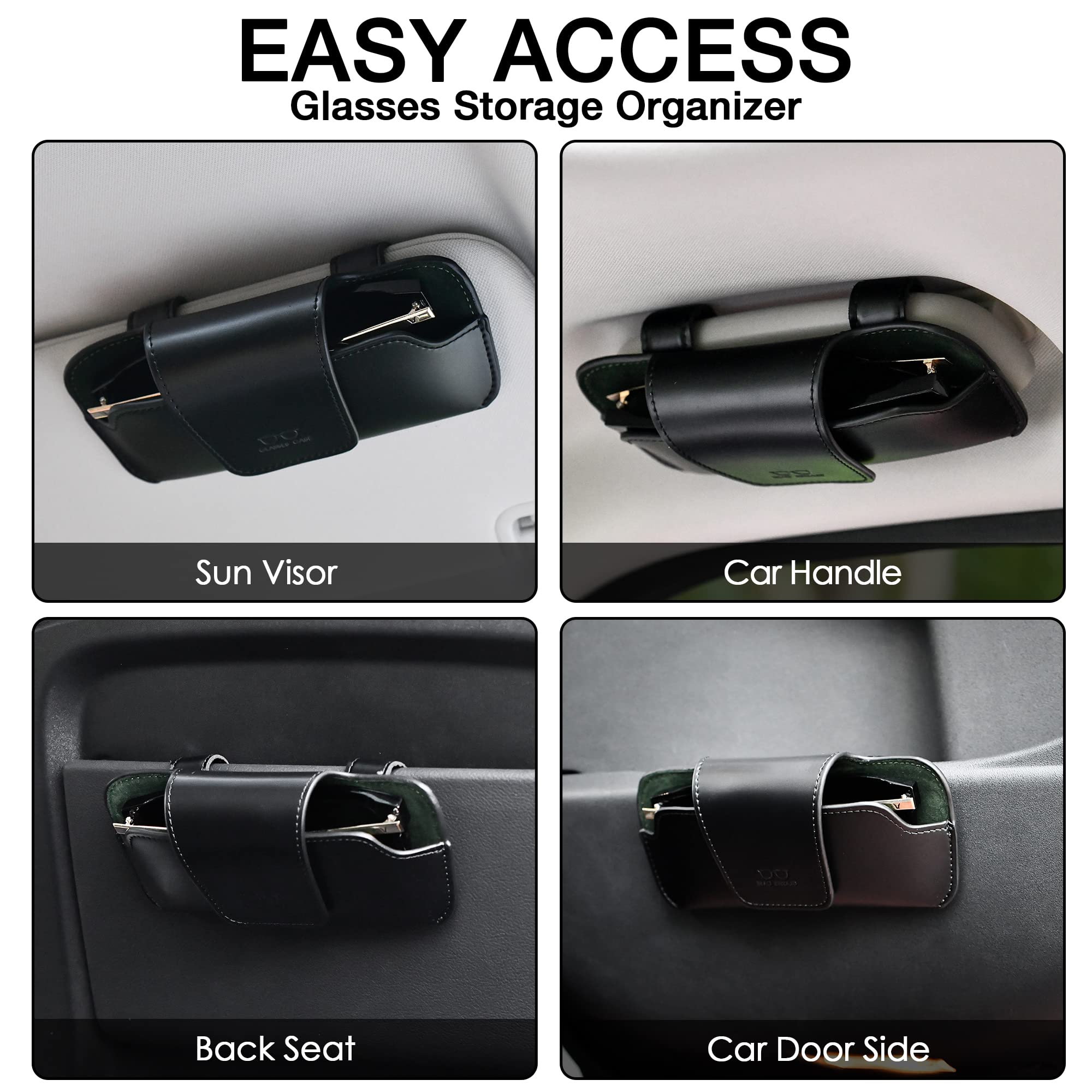 Premium Leather Car Visor Sunglass Holder - Universal Eyeglasses Storage Case for Sun Glasses & Reading Glasses - Perfect for Road Trips, Commuting & Daily Driving Accessories