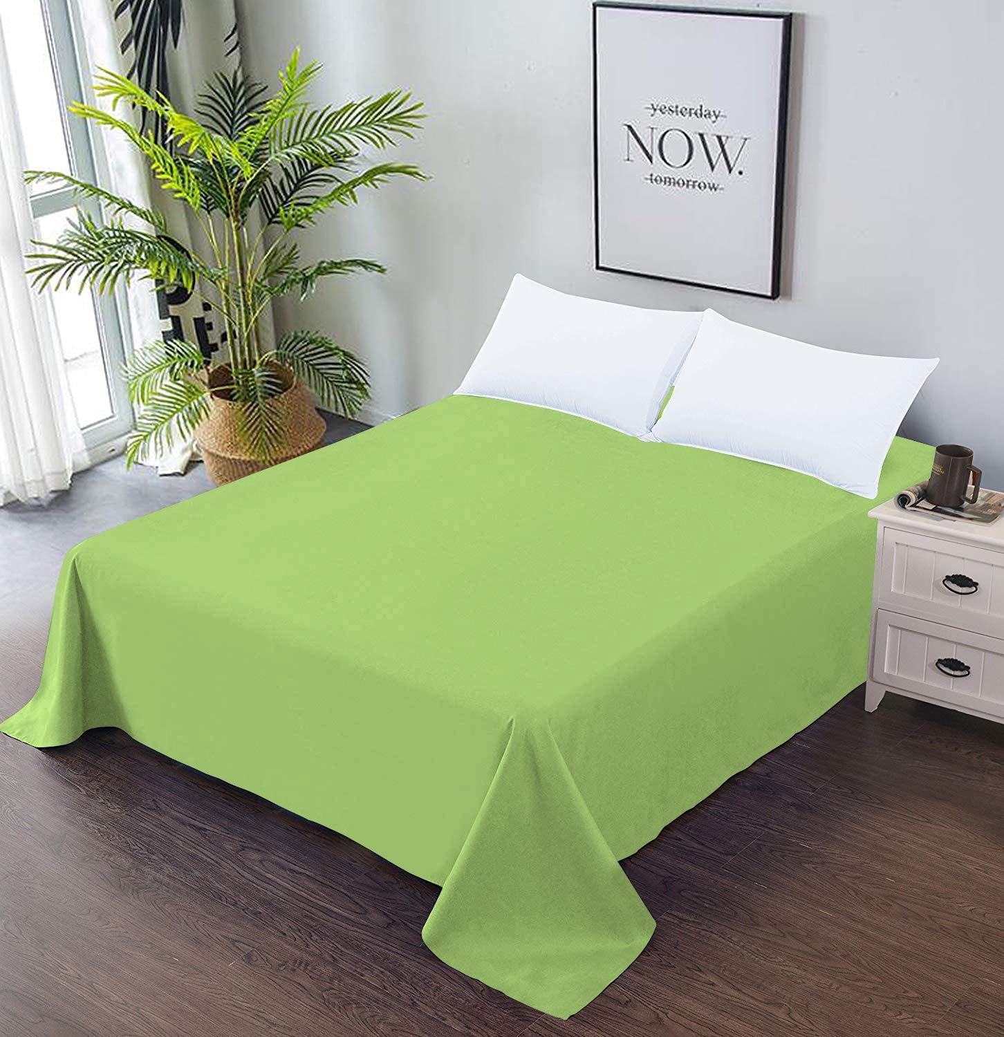 Premium 800 Thread Count Cotton Queen Size Bed Sheet Set - 1 Flat Sheet & 2 Pillowcases - Soft & Breathable Sage Green Sheets for Comfortable Sleep - Perfect for Master Bedroom, Guest Room & Luxury Hotels