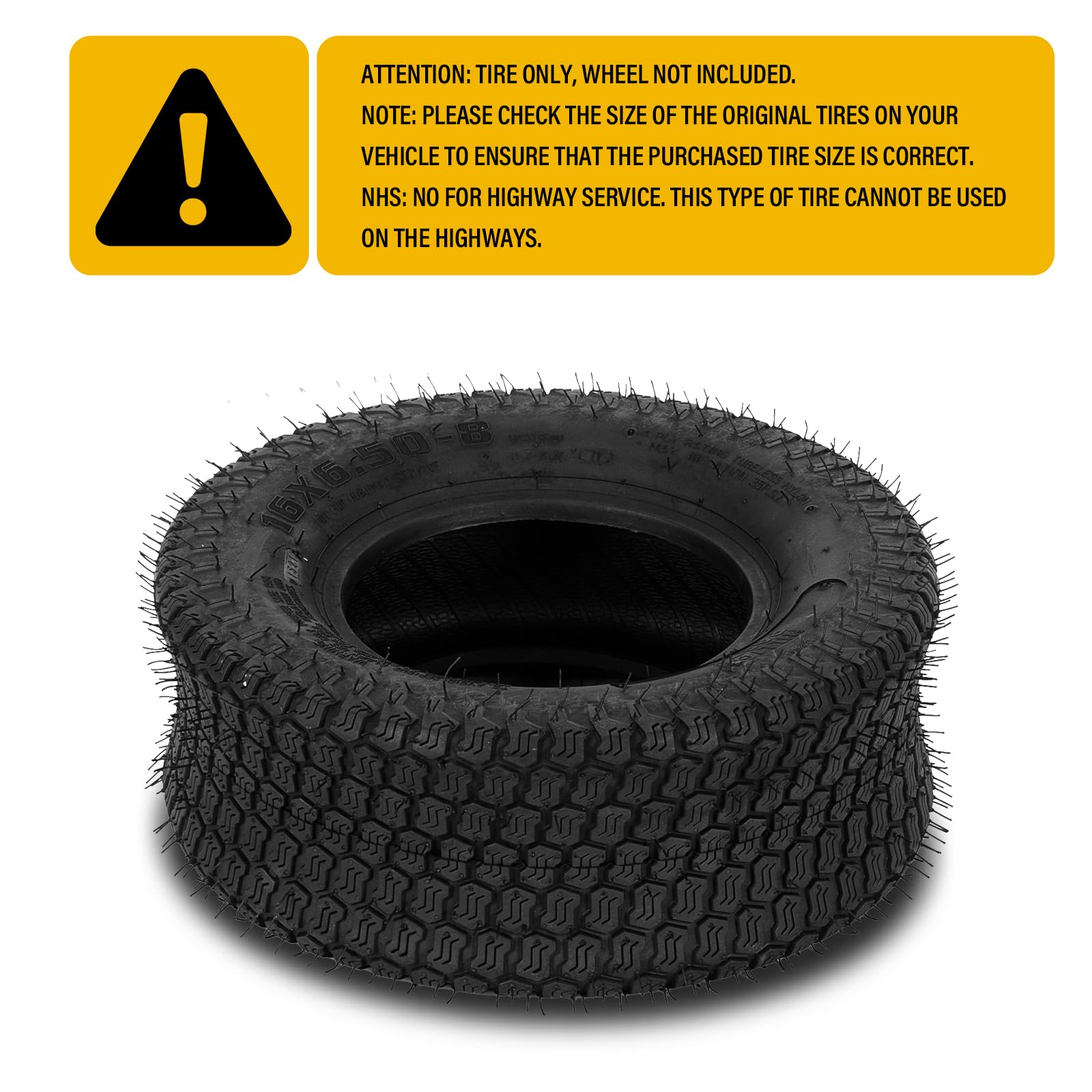 16x6.50-8 Tubeless Turf Tires - 2 Pack for Lawn Mowers, Garden Tractors & Golf Carts - All-Terrain Performance for Smooth Riding on Grass, Turf and Light Duty Applications