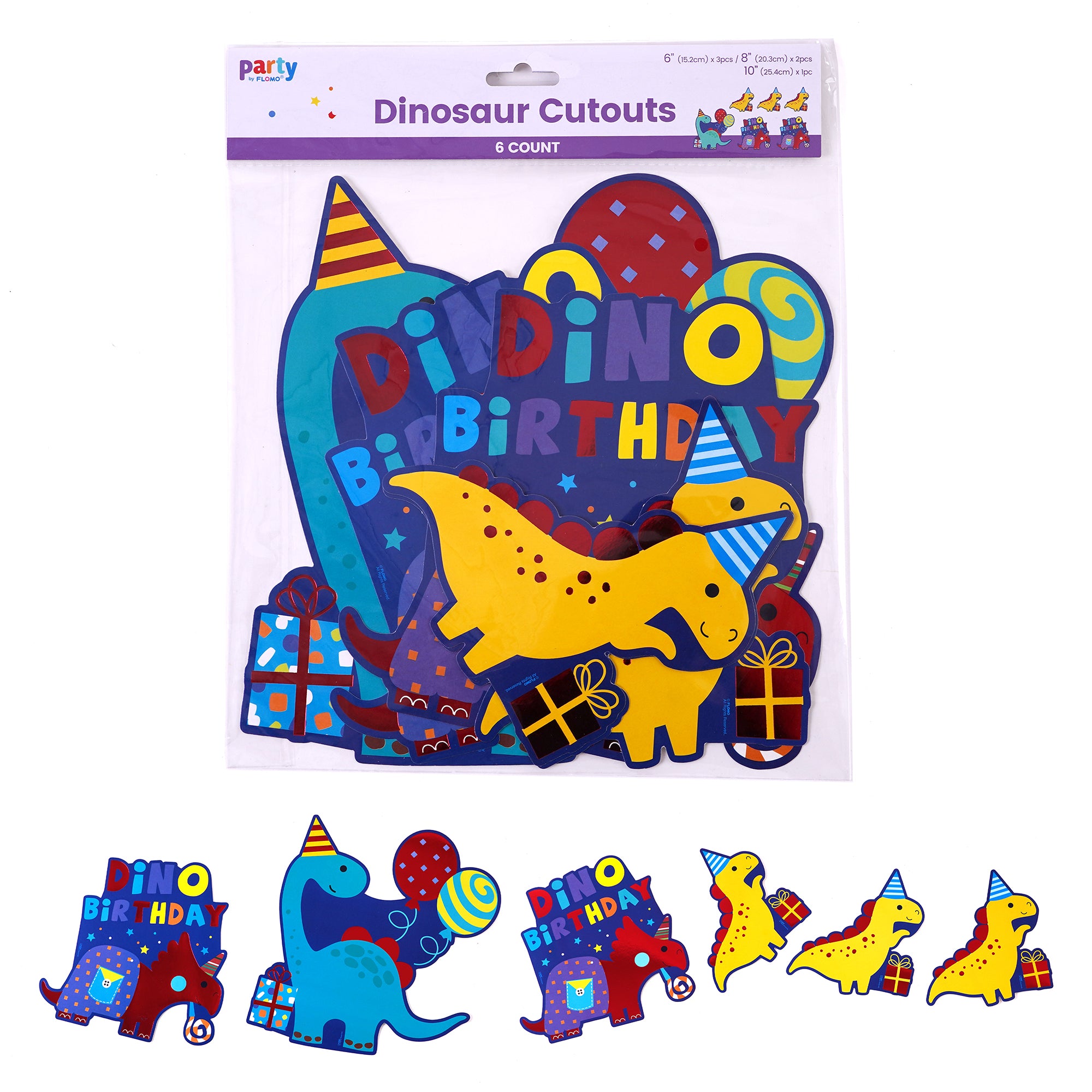 6-Pack Dinosaur Party Cutouts with Hot Stamp - Perfect for Birthday Decorations, Classroom Activities & DIY Crafts