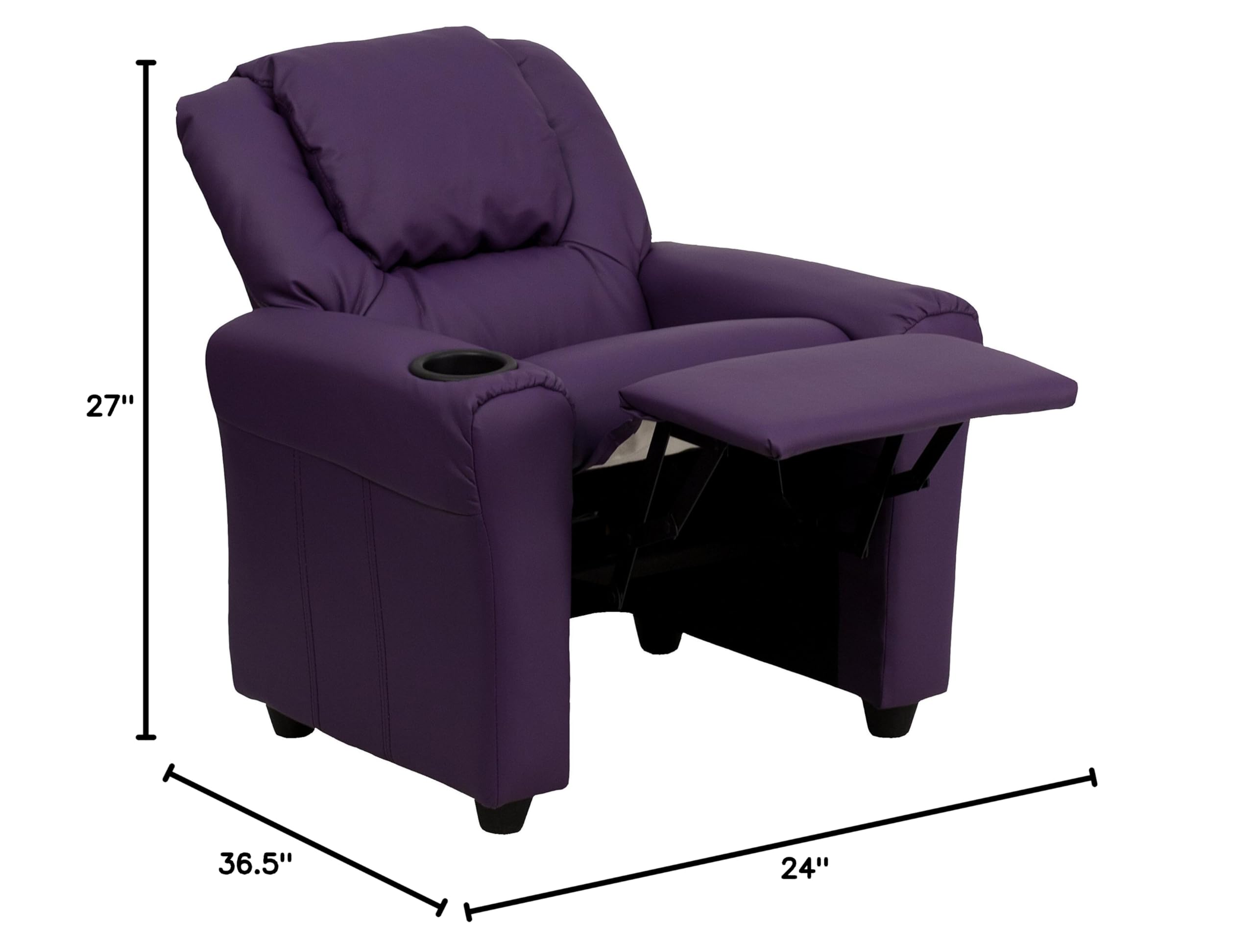 Purple Vinyl Kids Recliner Chair with Cup Holder & Headrest - Comfortable Lounge Chair for Children's Bedroom, Playroom, or TV Watching