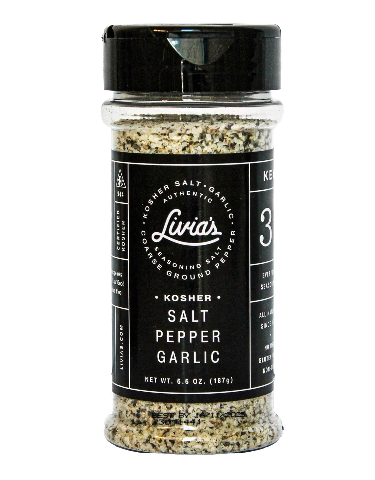 Livia's Award-Winning All-Natural Salt, Pepper & Garlic Seasoning Blend | Kosher, Gluten-Free, Non-GMO SPG Rub | Perfect for Grilling Steak, Roasting Chicken, Seasoning Vegetables & Pasta | 6.6 oz BBQ Meat Seasoning for Home Cooking & Outdoor Grilling