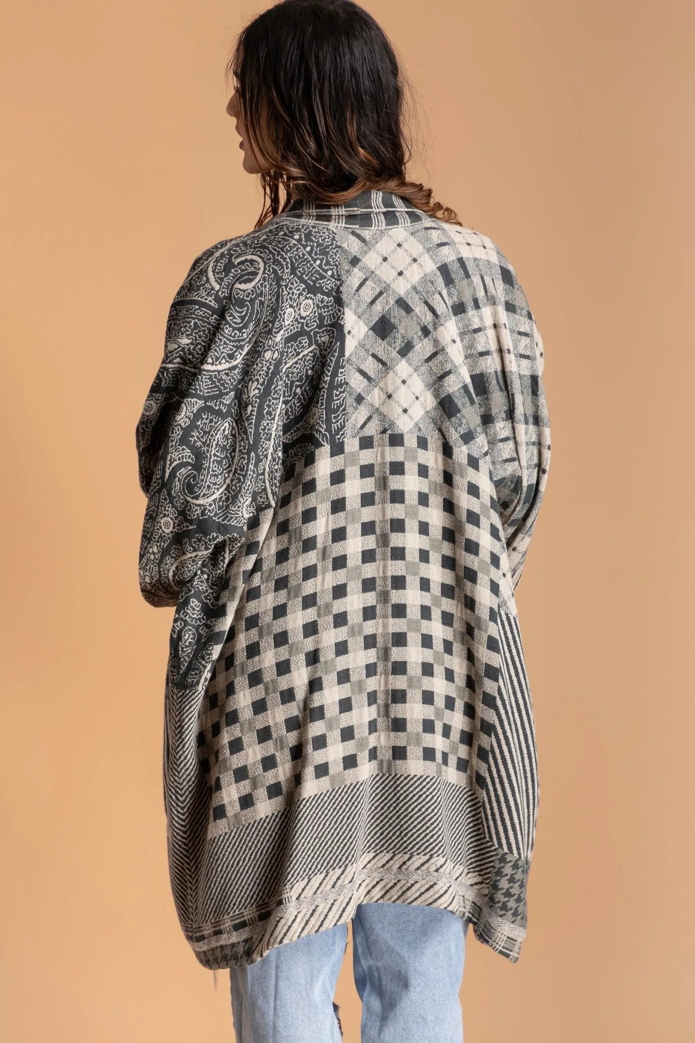 Stylish Mixed Plaid Pattern Long Jacket for Women - Trendy Fall Winter Coat with Pockets - Perfect for Office, Dating & Outdoor Activities