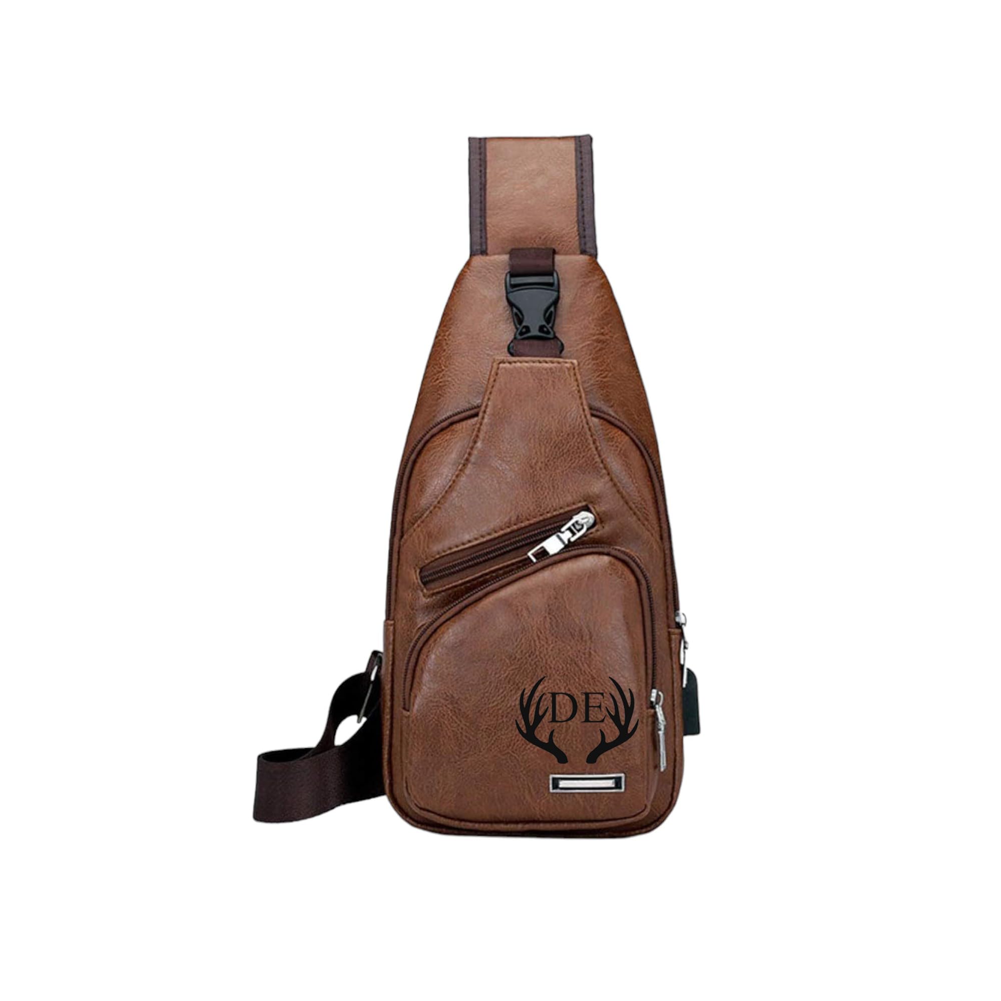 Premium Genuine Leather Sling Bag for Men & Women - Adjustable Crossbody Chest Bag with USB Charging Port - Stylish Unisex Travel Backpack for Daily Commute, Weekend Outings & Outdoor Adventures