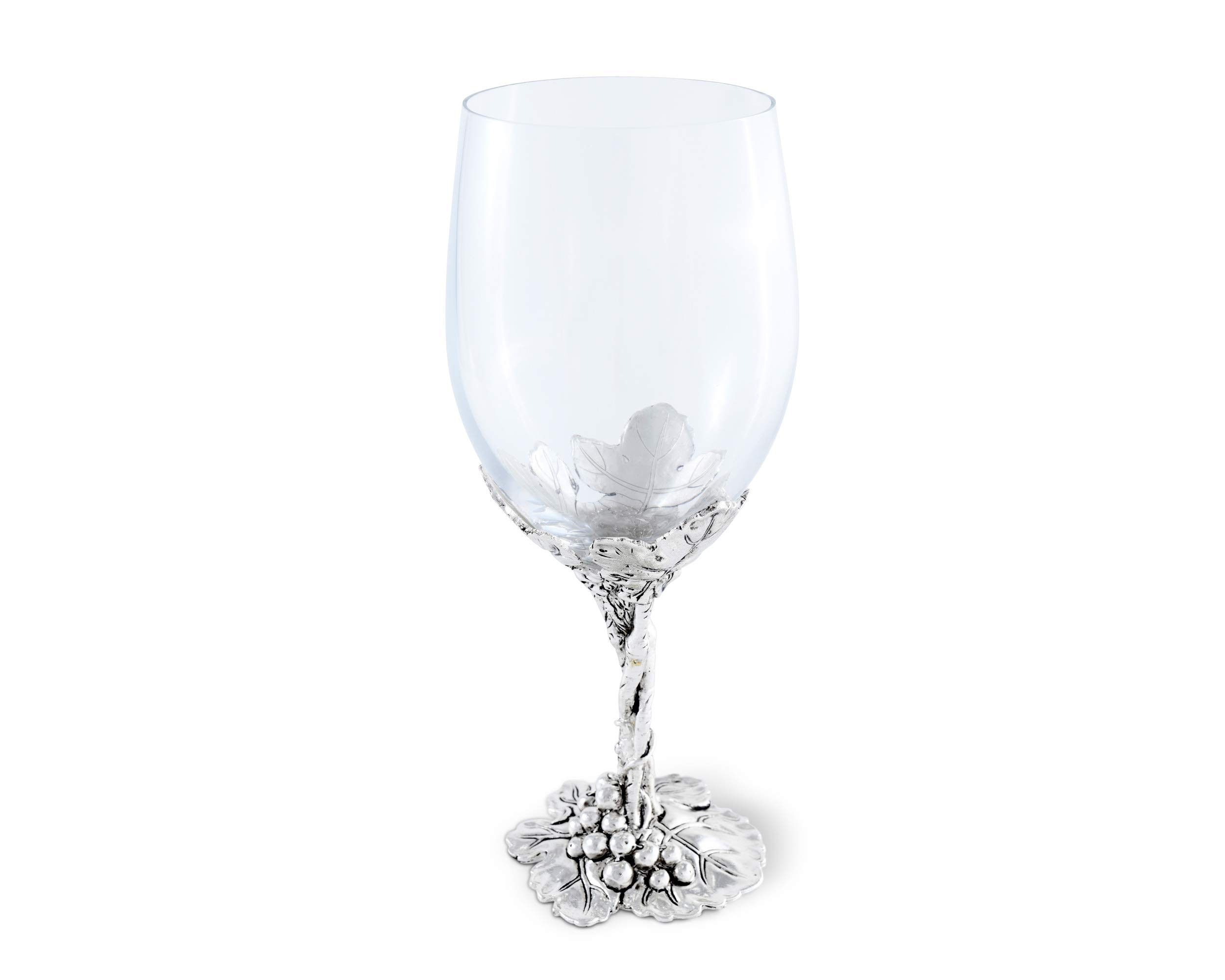 Arthur Court Designs Aluminum Grape Pattern Base Wine Glasses - Set of 4, 8.25 Inch Tall, 16 oz Stemware for Red & White Wine - Perfect for Dinner Parties, Weddings & Outdoor Entertaining