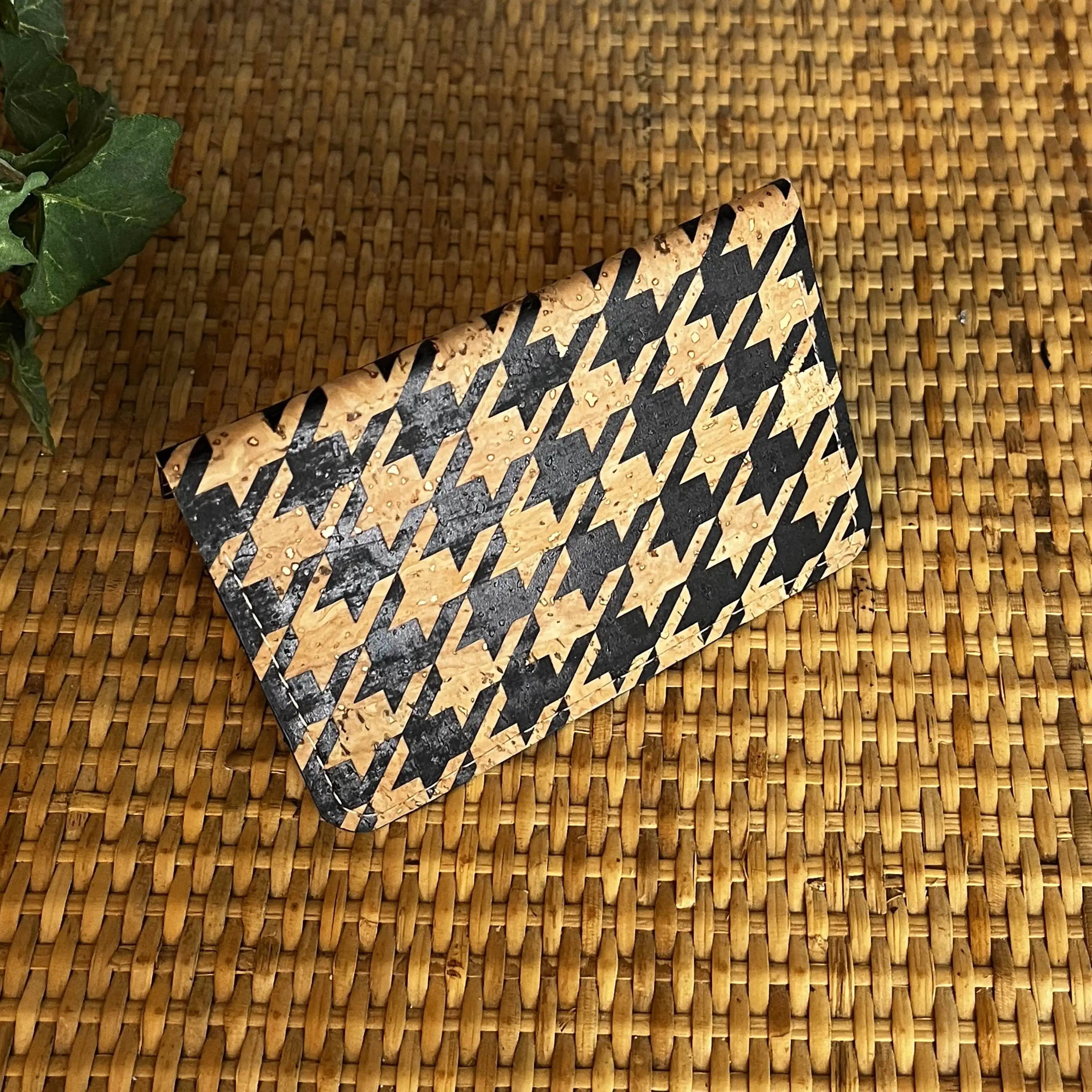 Slim Cork Card Holder Wallet - Houndstooth Pattern RFID Blocking Minimalist Wallet for Men & Women | Perfect for Travel, Business & Everyday Use