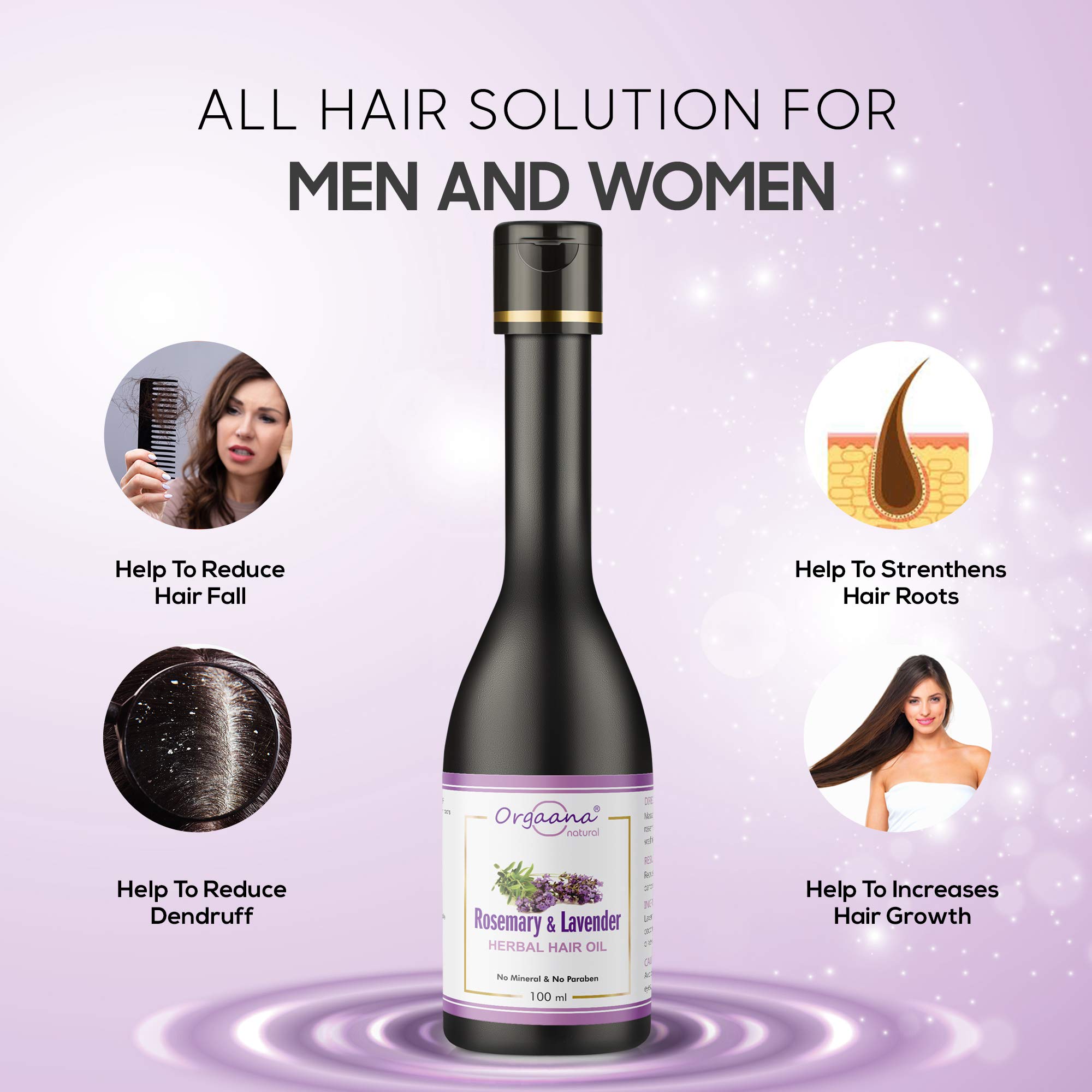 Organic Rosemary & Lavender Hair Oil for Growth & Shine - 100ml (Pack of 2) | Natural Herbal Treatment for Dry, Damaged Hair | Perfect for Scalp Massage & Nighttime Hair Care Routine