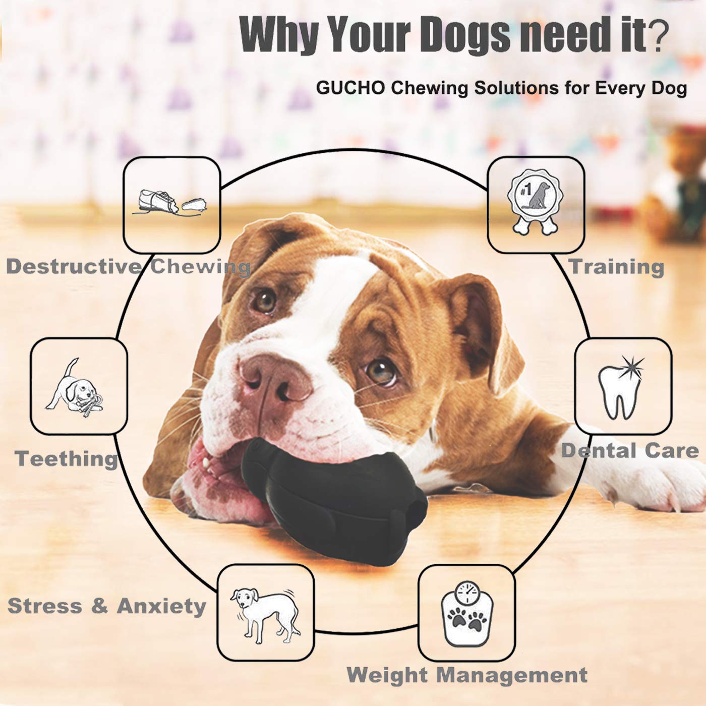 GUCHO Freezable Chew Toy for Dogs - Stuffable Treat Dispensing Puzzle Game, Natural Rubber Interactive Pet Toy for Small Medium Large Breed Puppies (Beef Flavor) - Perfect for Teething, Training & Playtime Fun