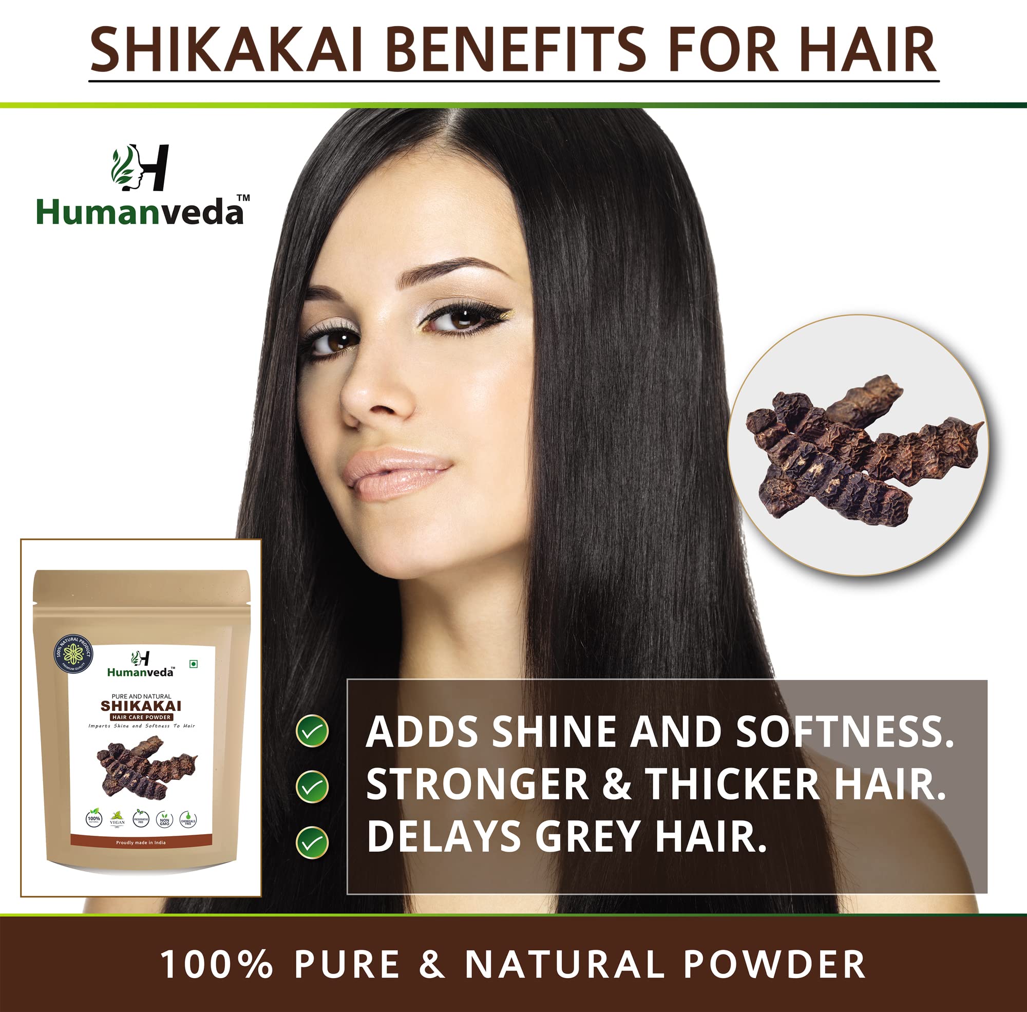 Humanveda Natural & Pure Shikakai Powder (Acacia Concinna) 100g - Ayurvedic Hair Conditioner & Cleanser for Stronger, Healthier Hair | Perfect for DIY Hair Masks & Natural Hair Care Routines