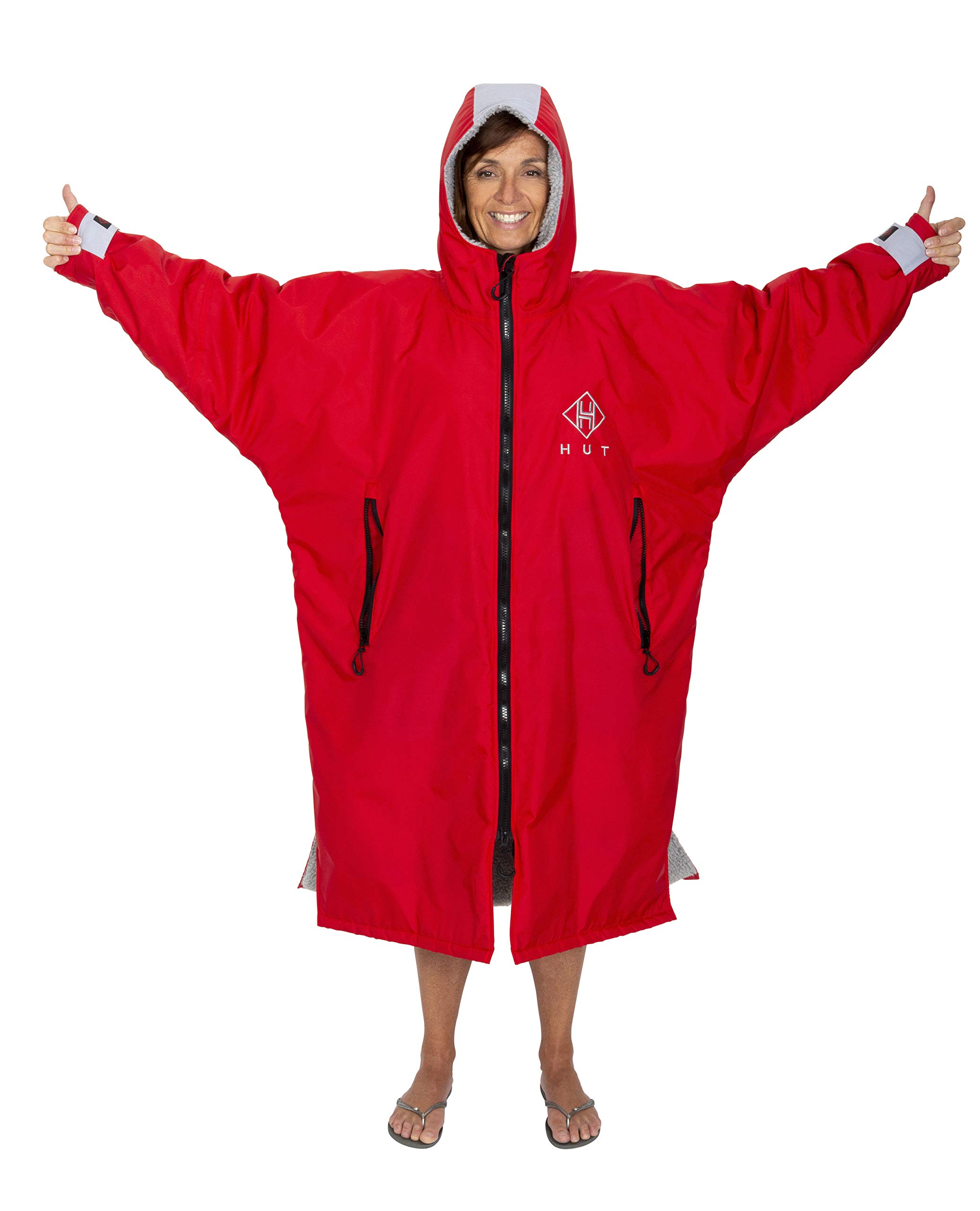 HUT Premium Red Waterproof Changing Robe for Women, Men & Kids - Windproof Surfing Robe for Open Water Swimmers, Beach & Outdoor Activities - Ideal for Surfing, Swimming & Post-Water Sports Warmth