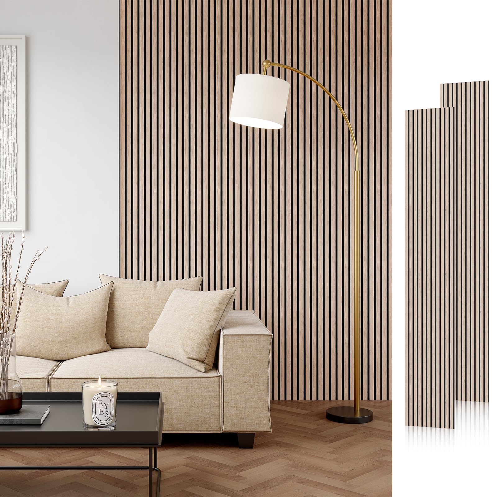 Premium Wood Slat Acoustic Panels for Walls - 4 Pack Natural Walnut Soundproof Wall Panels (106