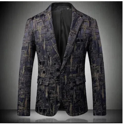 Stylish Men's Geometric Print Blazer - Slim Fit Formal Jacket for Business, Office & Special Occasions