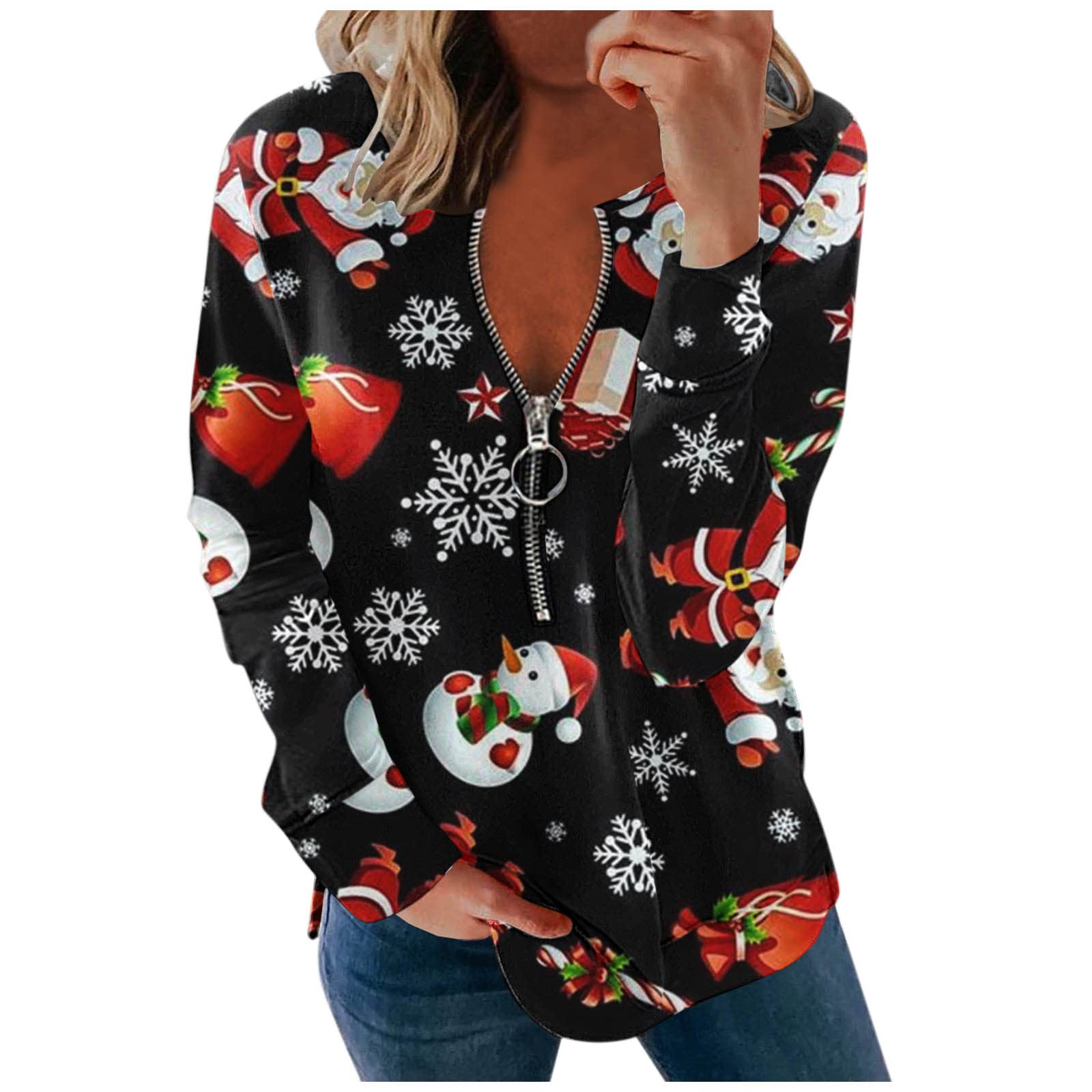 CK Women's Casual Winter Hoodie with Shirt Top - Cowl Neck Sweatshirt for Work & Everyday Wear | Plus Size 16 | Christmas Black | Perfect for Office, Weekend Outings & Holiday Gatherings