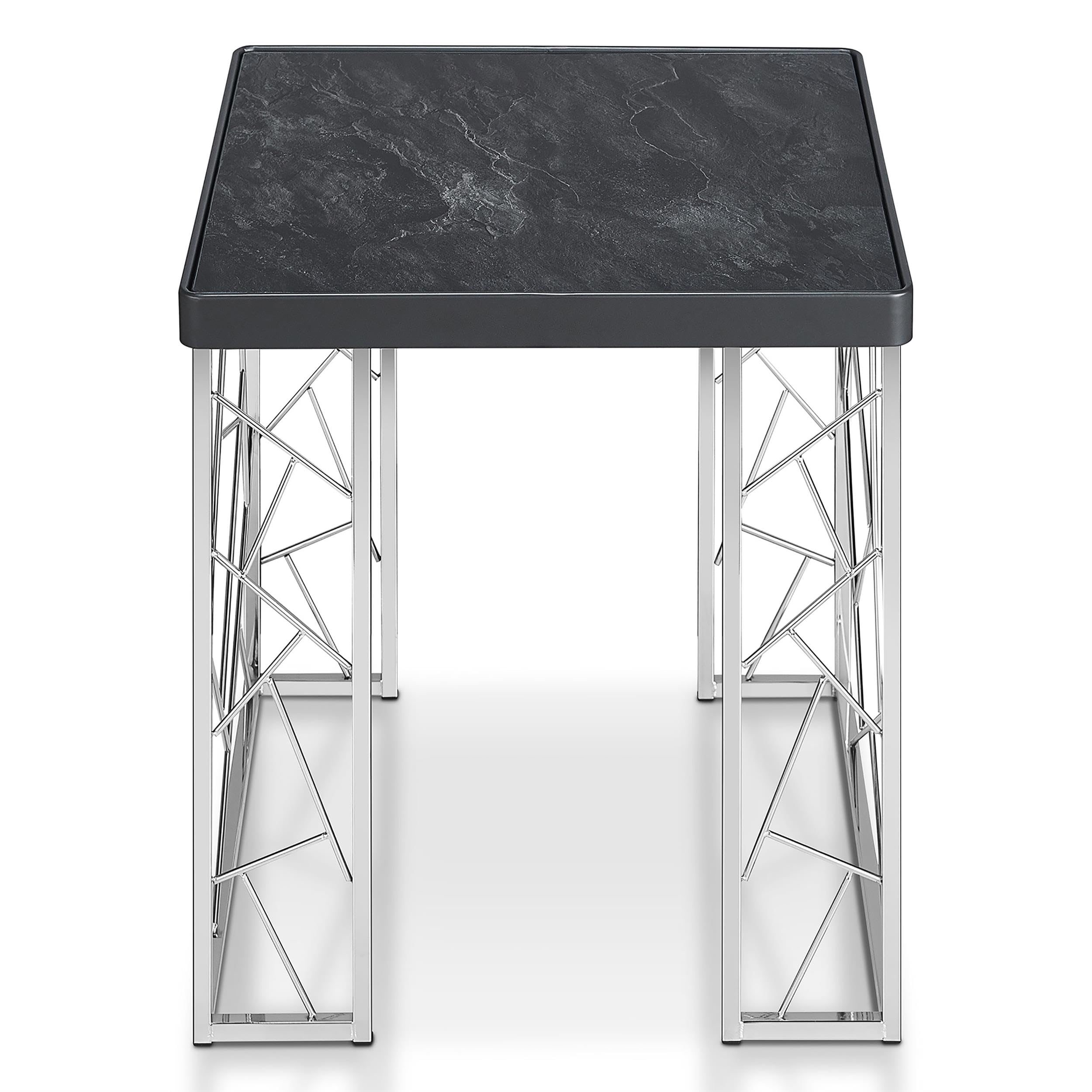 Furniture of America Stefano Modern Metal End Table - Black & Chrome Finish | Stylish Nightstand for Living Room, Bedroom & Office