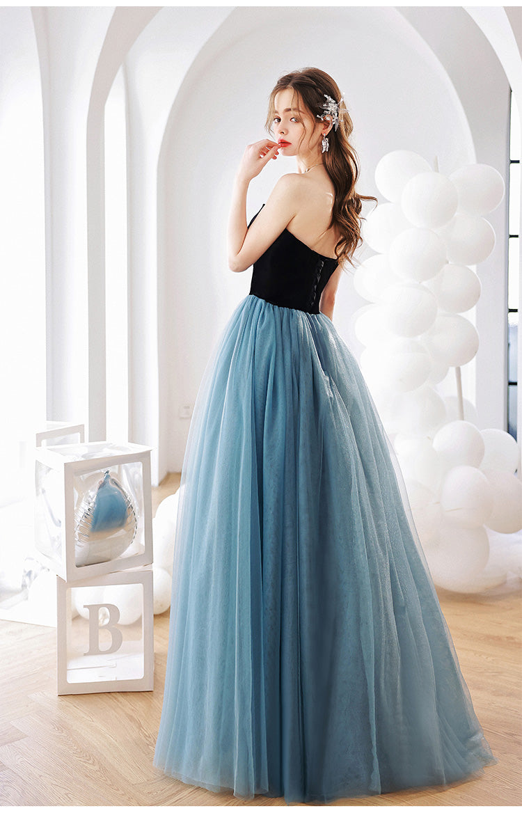 Elegant Blue Tulle Long Prom Dress for Women - Formal Evening Gown for Graduation, Homecoming, and Special Occasions