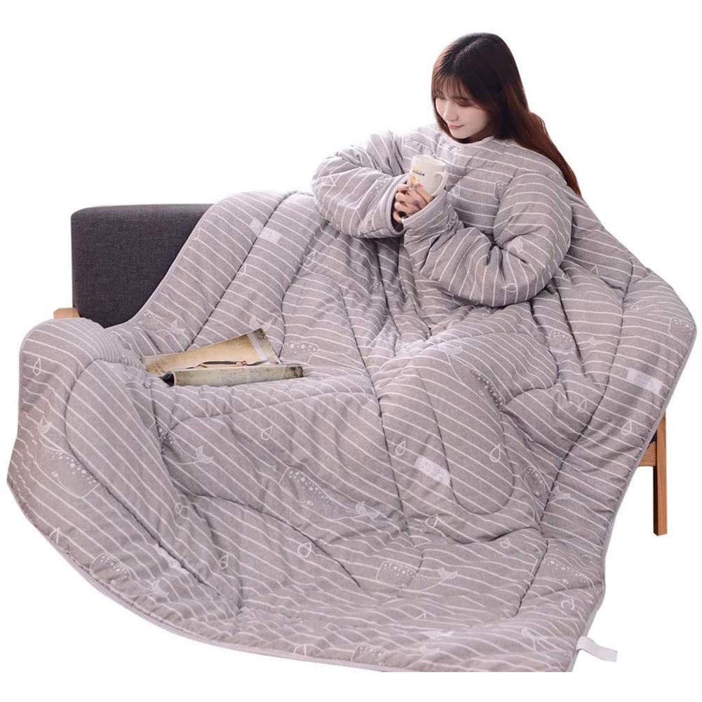 Wearable Blanket with Sleeves & Foot Pockets - Windproof Fleece Robe for Adults - Cozy Lounge Blanket for Women & Men - Perfect for Reading, Watching TV, and Relaxing at Home