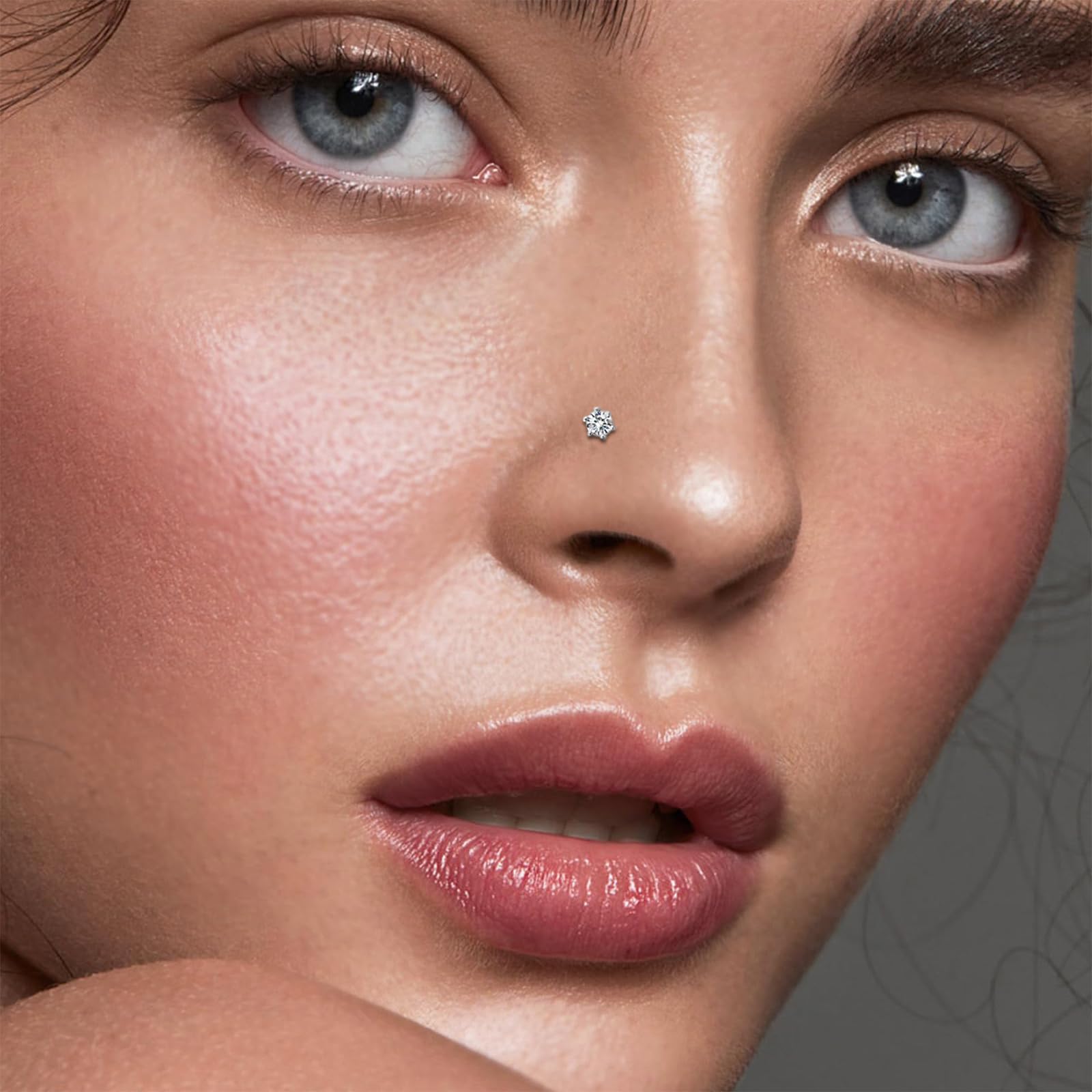 NEWITIN 6 Pairs Stainless Steel Magnetic Nose Stud Rings for Women - Non Piercing Clip On Nose Rings with Cubic Zirconia - Hypoallergenic Fake Nose Jewelry for Everyday Wear & Special Occasions