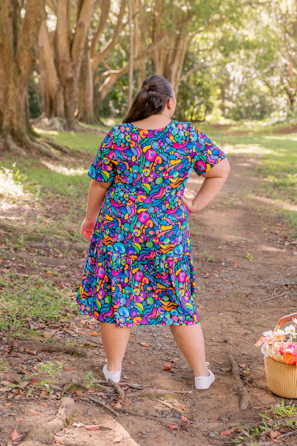Kasey Rainbow Africa Print Peak Midi Dress - Floral Summer Dress for Women, Perfect for Beach Vacations & Casual Outings
