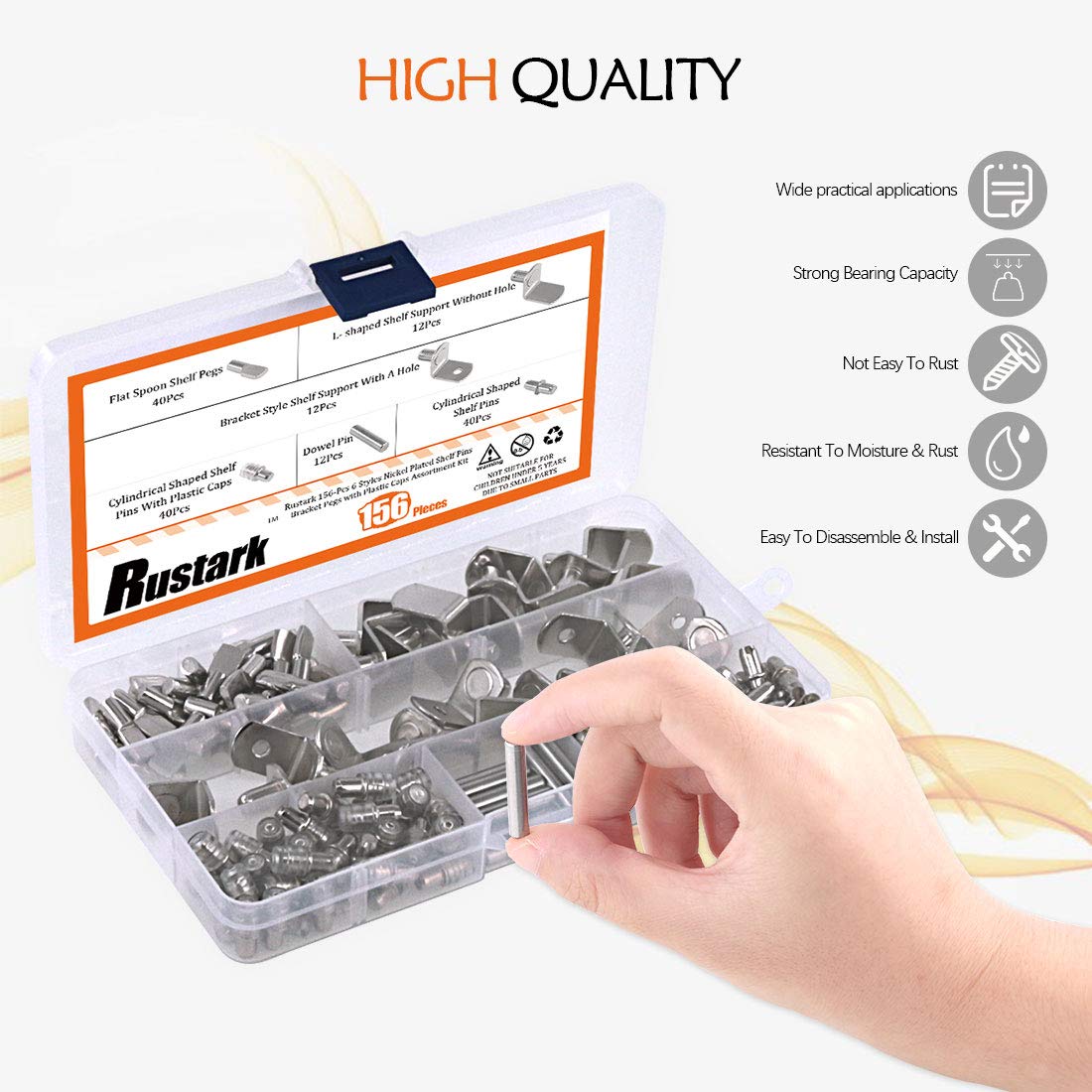 156 Pcs 6 Styles Nickel Plated Shelf Pins with Plastic Caps - Cabinet & Furniture Shelf Support Pegs Bracket Kit - Perfect for IKEA, Closet, Bookshelf, and DIY Storage Organization