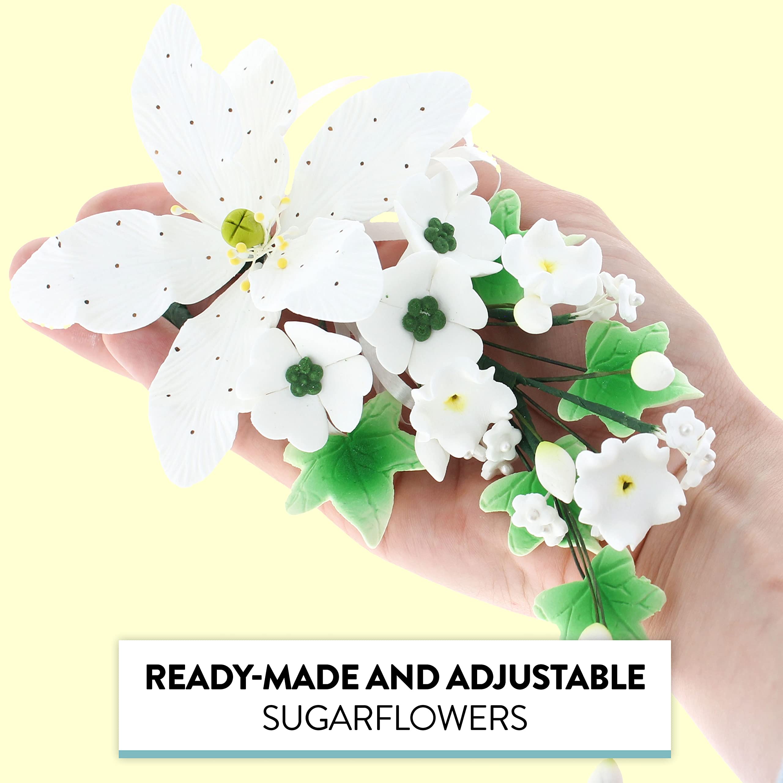 Chef Alan Tetreault White Sugar Cake Flowers - Wedding Cake & Easter Lily Topper Spray (1 Count) | Edible Decor for Cakes, Cupcakes & Desserts | Perfect for Weddings, Easter & Special Occasions