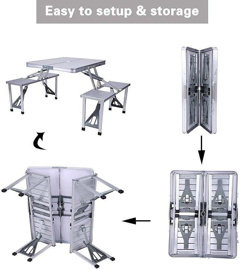 Portable Folding Camping Table 4-Seat Aluminum & ABS Picnic Table Set with Carrying Case - Compact Outdoor Dining Table for Camping, Backyard BBQ, Beach Party, Tailgating & Patio Gatherings