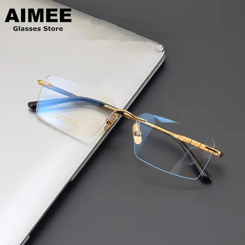 Unisex Rimless Square Titanium Eyeglasses 91092 - Lightweight Durable Frame for Work, Reading & Fashion