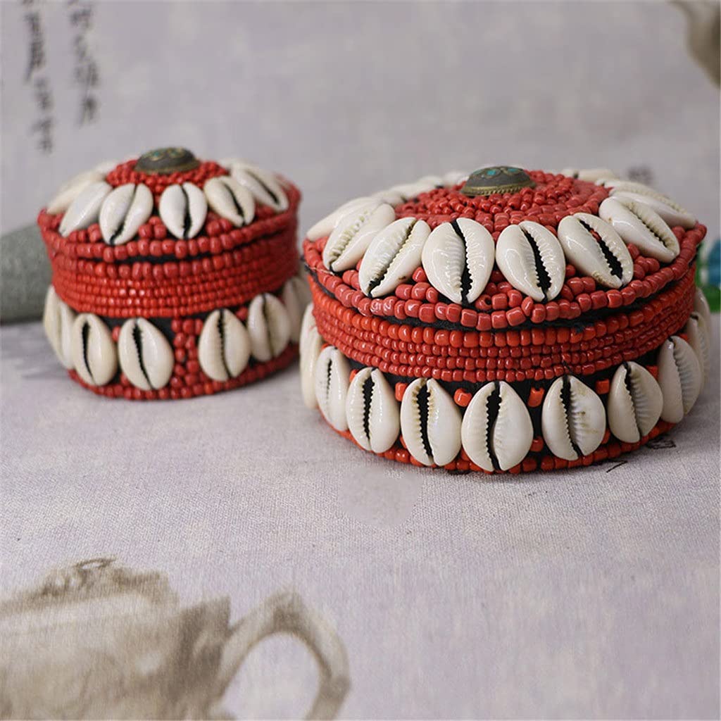 Vintage Tibetan Style Jewelry Storage Box - 2 Pcs White Shell Bead Decorative Earring Organizer | Perfect for Jewelry Display, Gift Box & Home Décor
