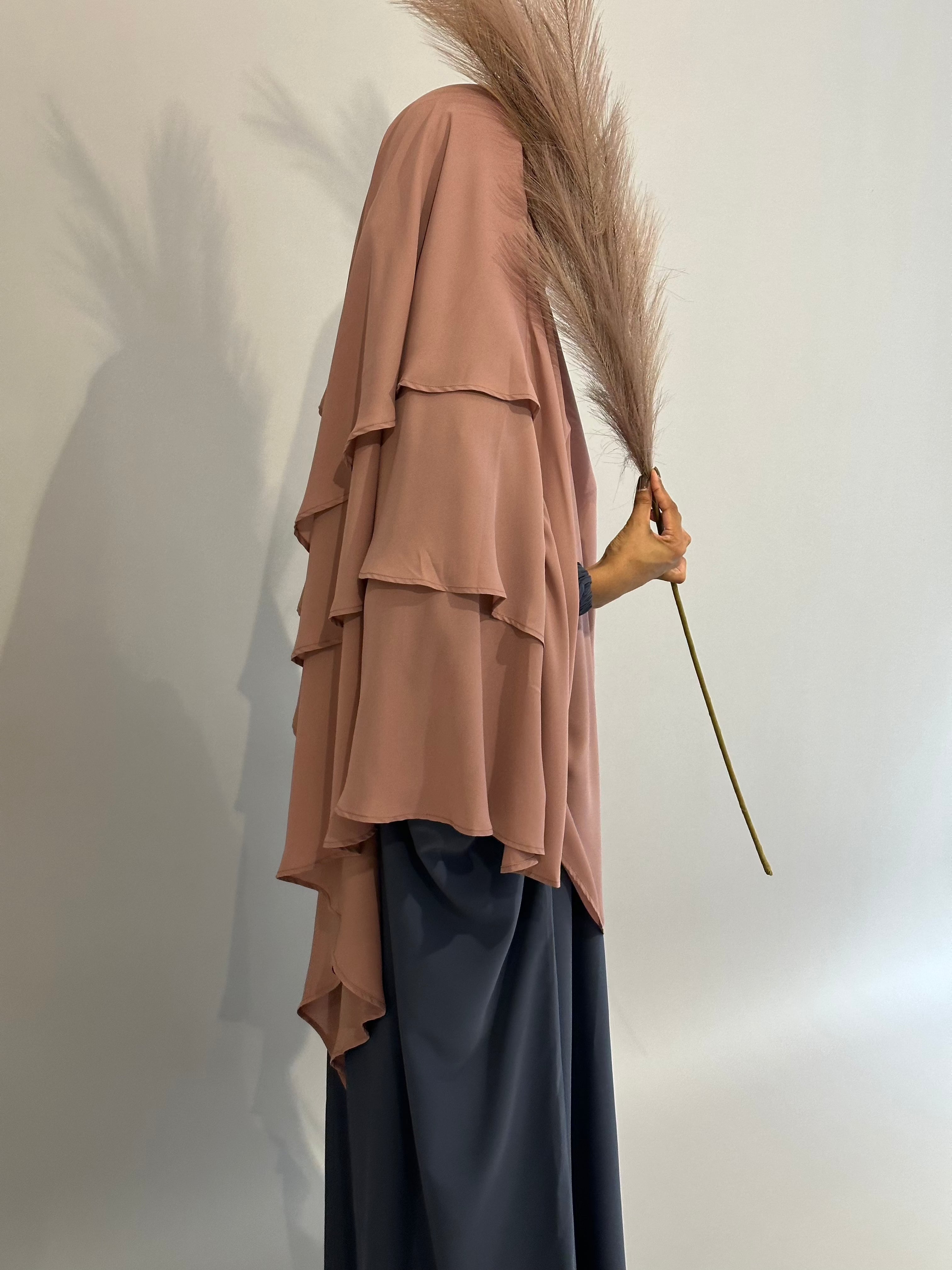 3 Layer Khimar Scarf - Dusty Pink Islamic Hijab for Women - Perfect for Prayer, Modest Fashion, and Everyday Wear