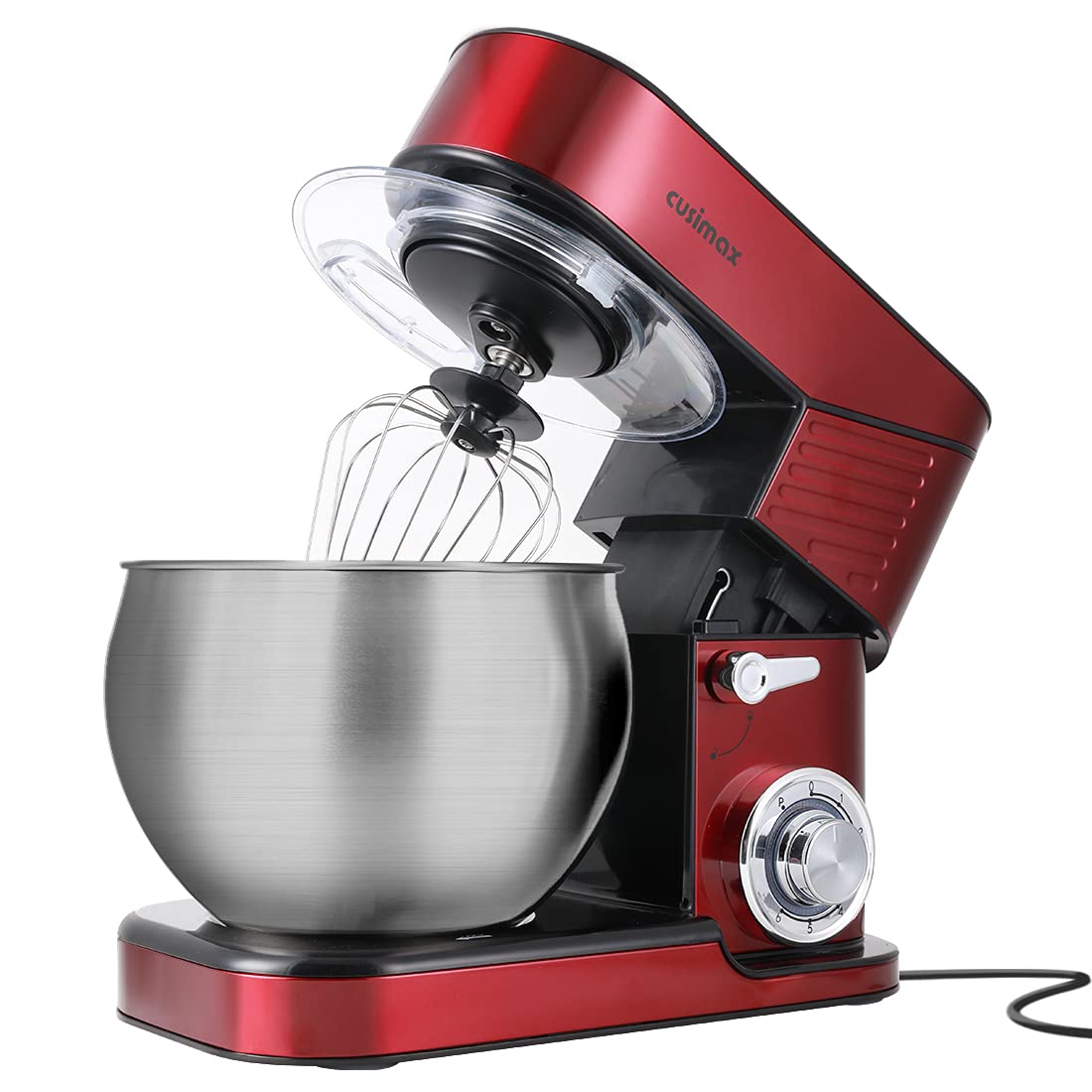 CUSIMAX 6.5QT Stand Mixer - 6-Speed Tilt-Head Electric Dough Mixer with Stainless Steel Bowl, Dough Hook, Wire Whisk & Flat Beater - Perfect for Baking Bread, Cakes, Cookies & More - Red Kitchen Mixer for Home Bakers