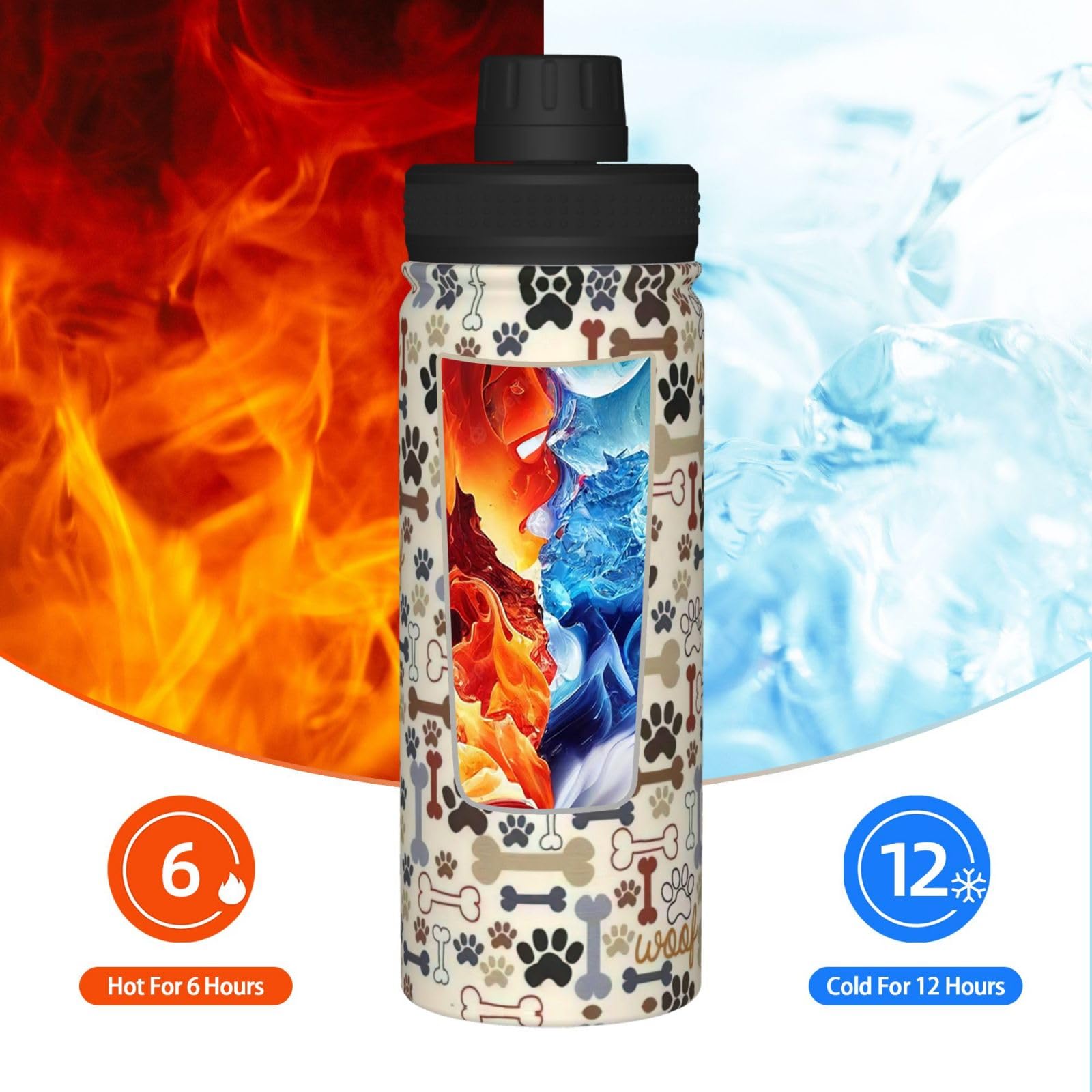 HJLUUFT Stainless Steel 304 Double-Layer Insulated Dog Paw Water Bottle - 510ml Leak-Proof Thermos for Outdoor Sports, Hiking, Camping & Travel with Pets