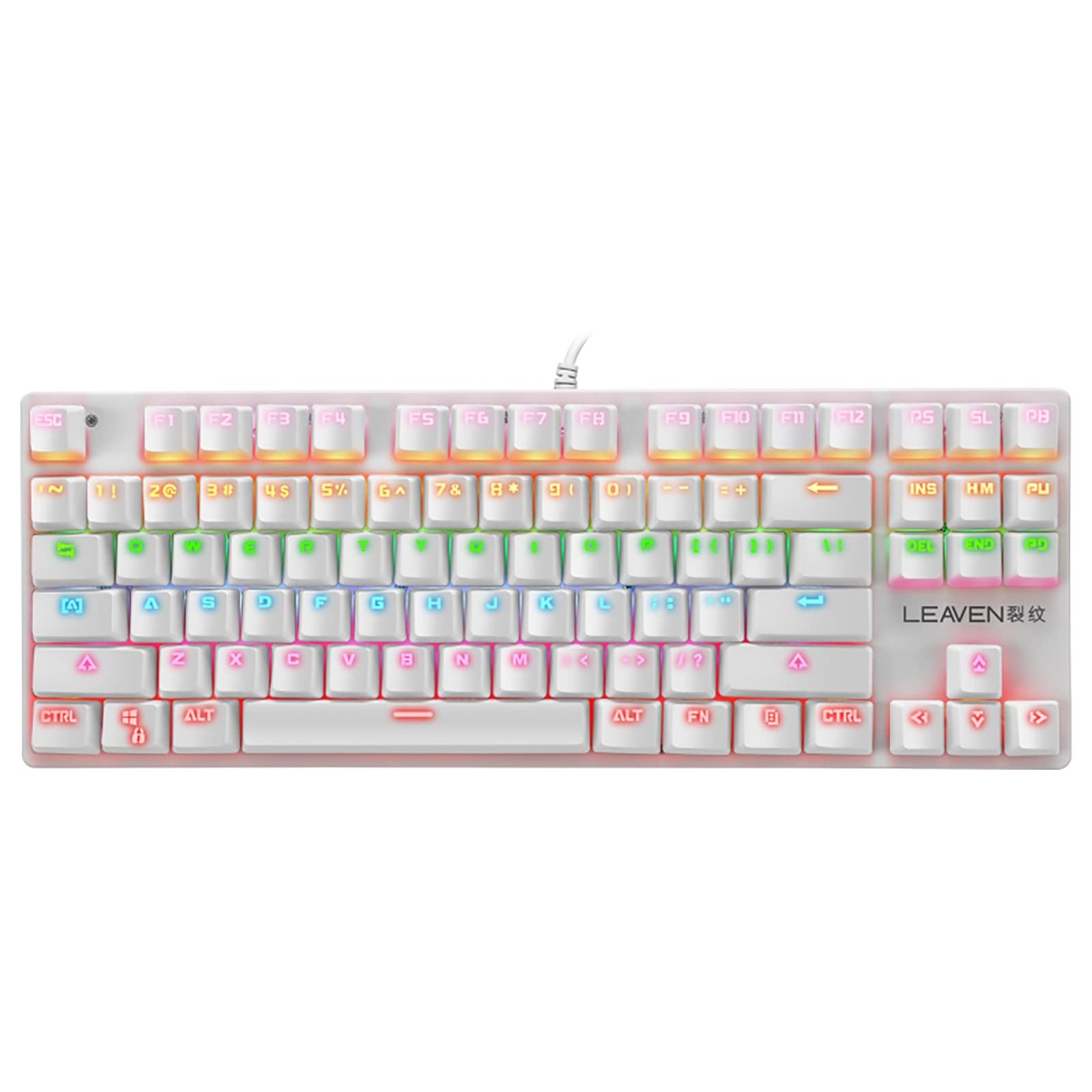 Mechanical Gaming Keyboard with RGB Backlight - 87 Key Anti-Ghosting USB Wired Keyboard with Blue Switches for PC, PS5, Mac - Perfect for FPS, MOBA & Typing (White, One Size)