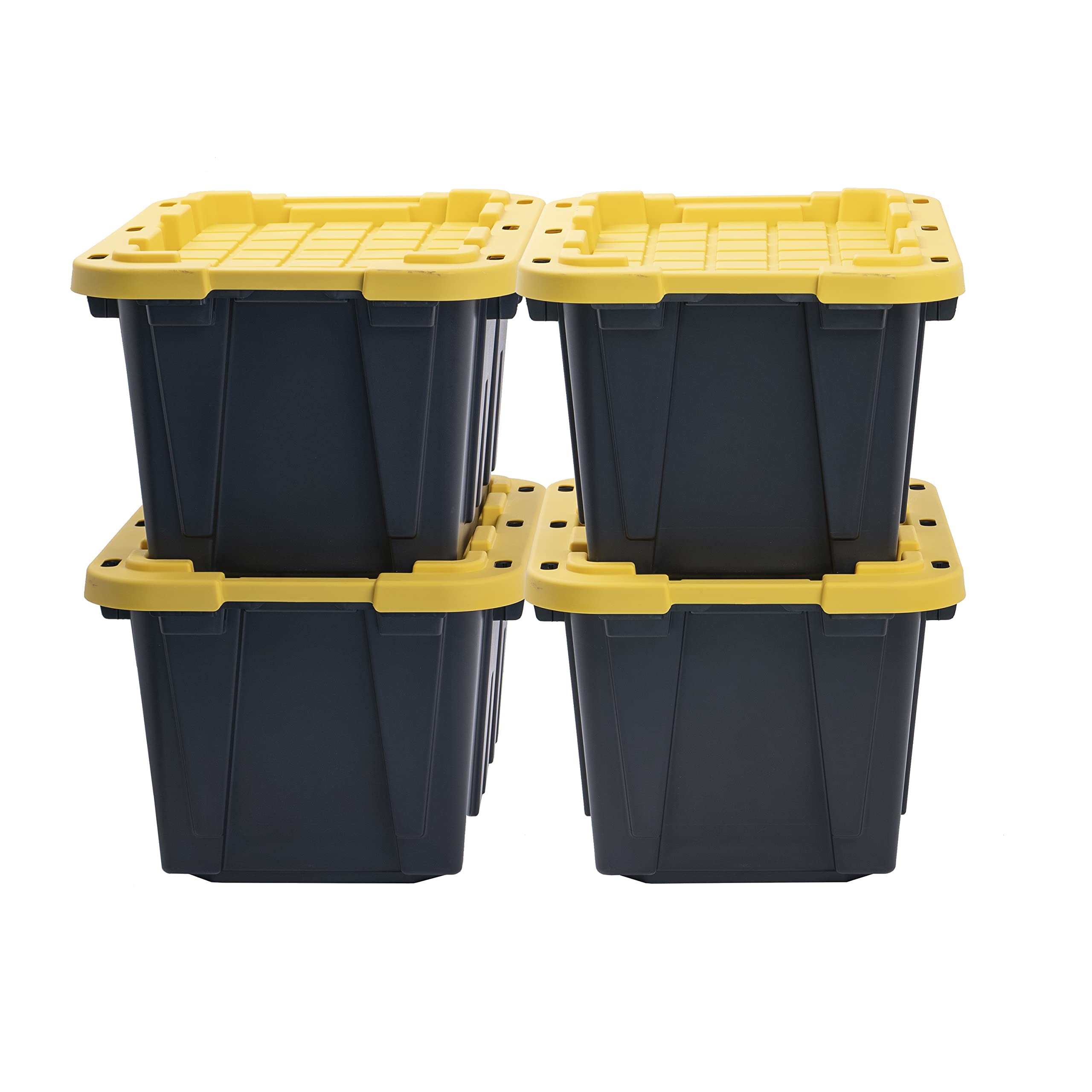 CX BLACK & YELLOW® 12-Gallon Heavy Duty Storage Bins with Snap-Tight Lids (6 Pack) - Weatherproof Stackable Organizing Containers for Garage, Basement & Office - 12.51