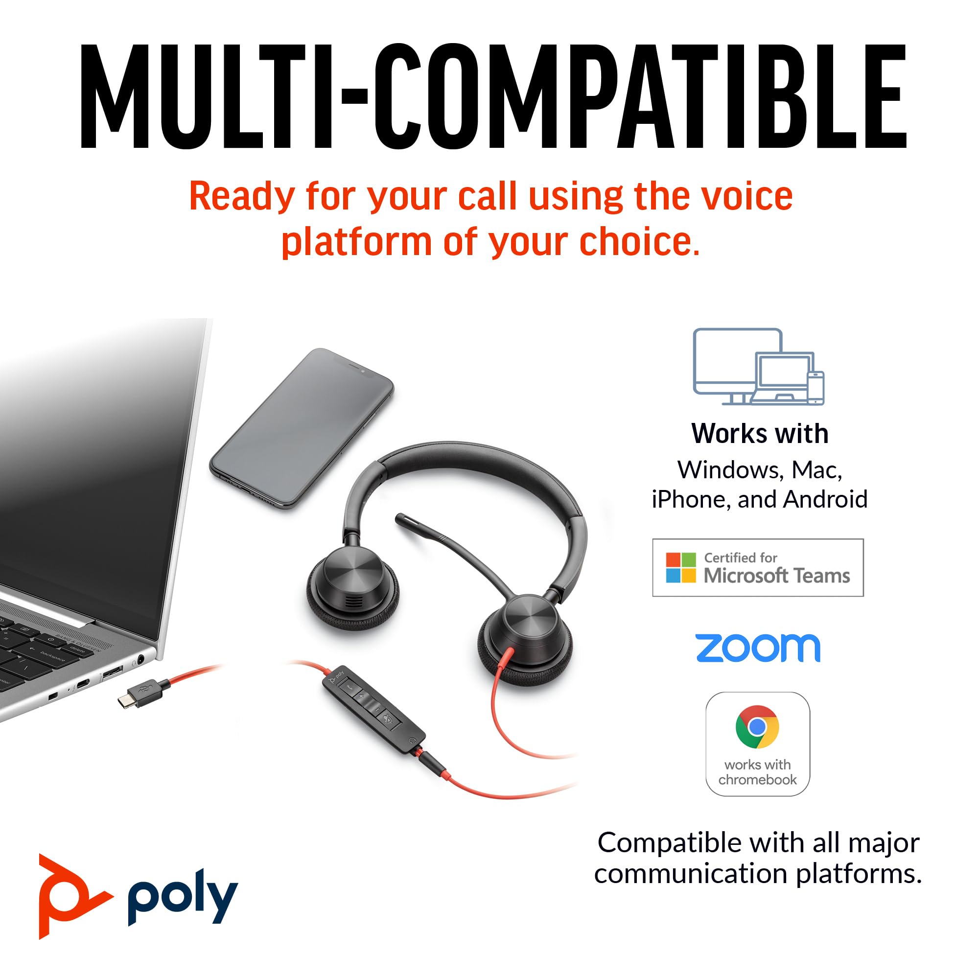 Poly Blackwire 3325 Wired Headset with Flexible Microphone Boom | Hi-Fi Stereo Sound | Compatible with PC, Mac & Mobile | Microsoft Teams Certified | Amazon Exclusive | Perfect for Remote Work, Online Meetings & Gaming
