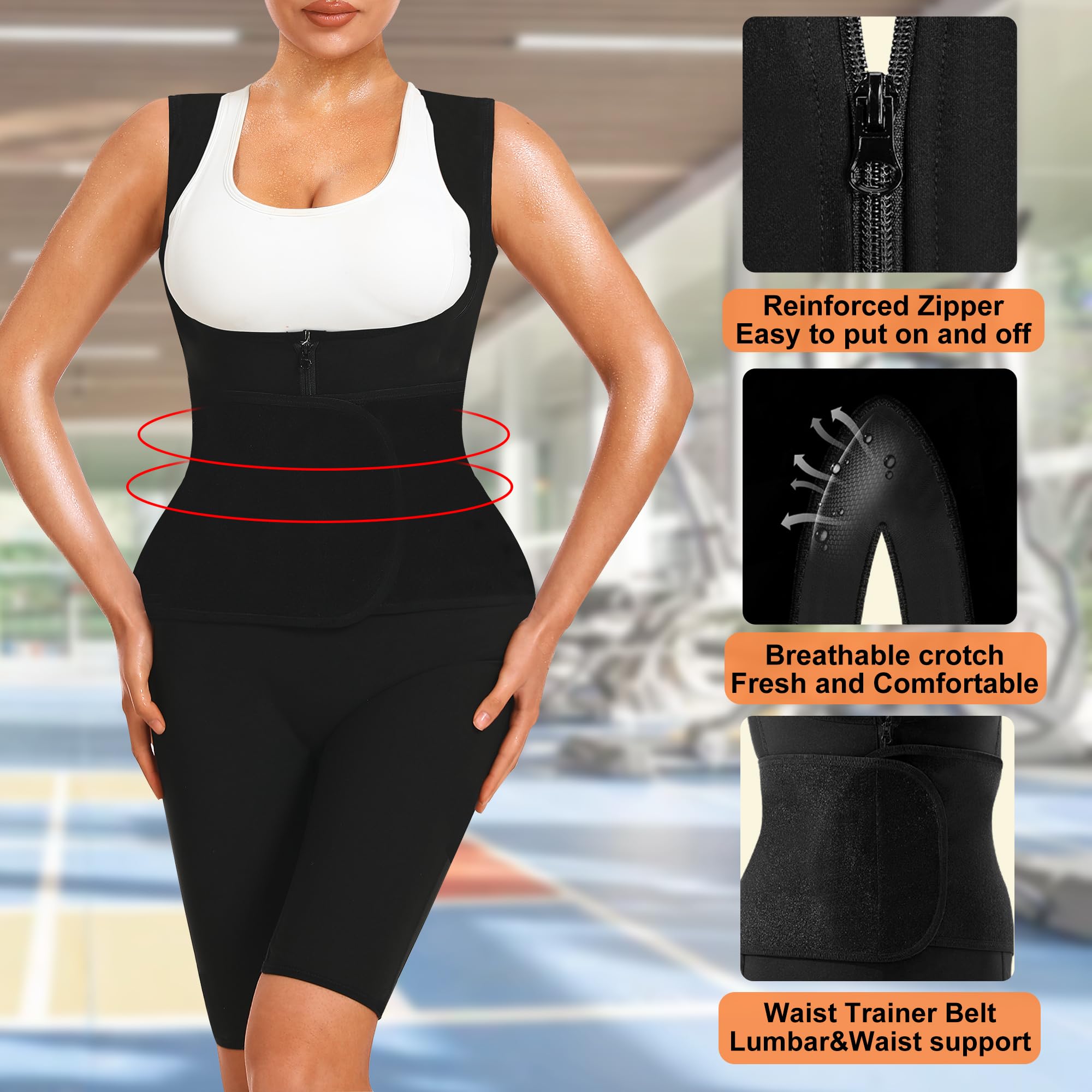 Women's Full Body Sauna Suit - Waist Trainer Vest & Workout Sweat Suit for Weight Loss - Sauna Jumpsuit for Women - Slimming Body Shaper for Gym, Running & Detox - Perfect for Home Workouts & Sauna Sessions