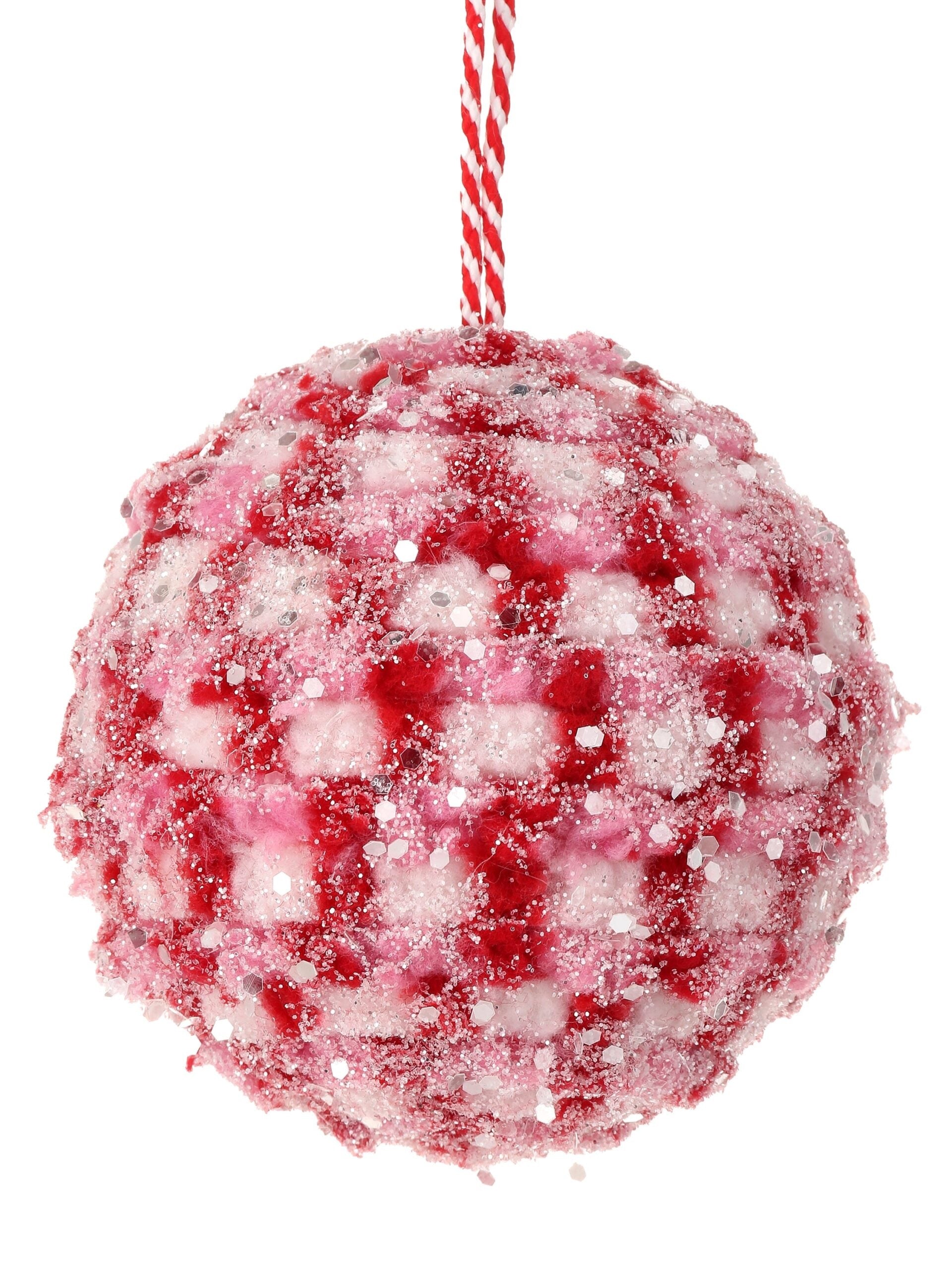 4 Pack Sweet Snow Red, Pink and White Glitter Ball Ornaments for Christmas Tree Decorations - Perfect for Holiday Home Decor, Party Favors and Gift Giving