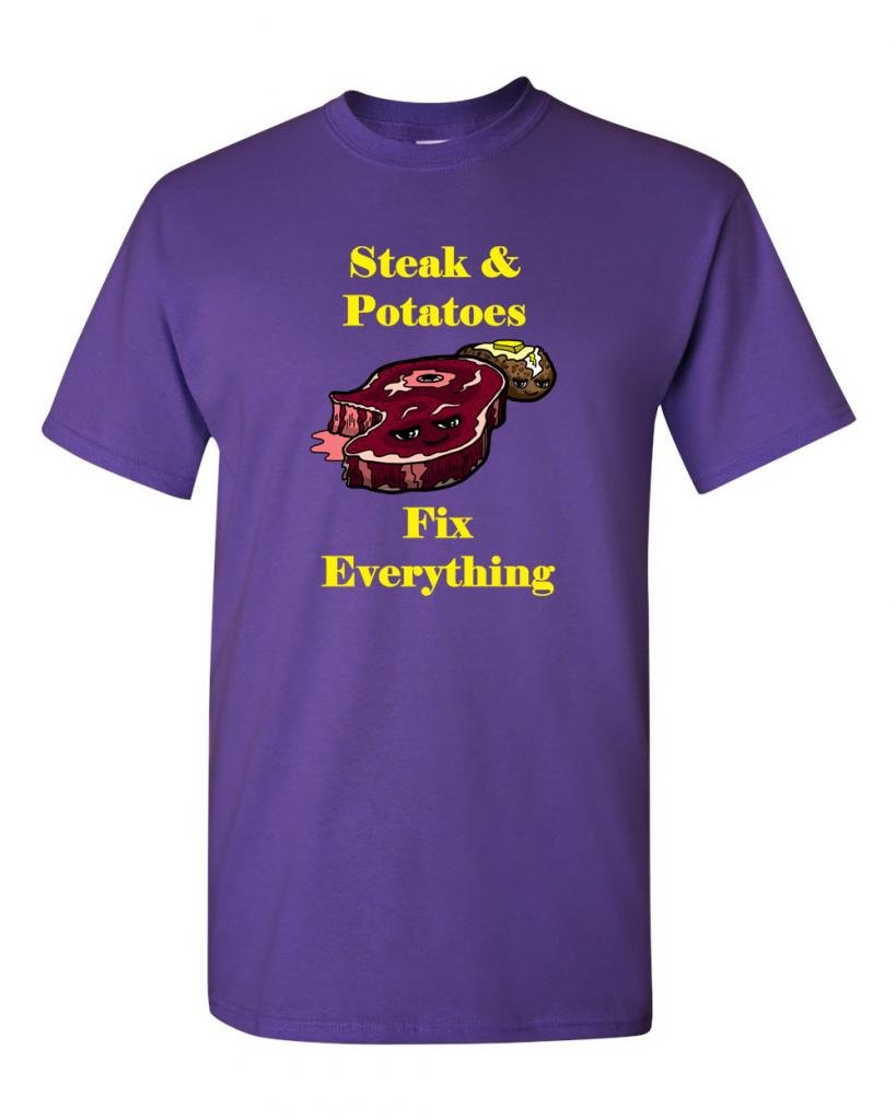 Steak and Potatoes Fix Everything Funny Adult T-Shirt - Comfortable Cotton Tee for Casual Wear, Gifts & BBQ Parties