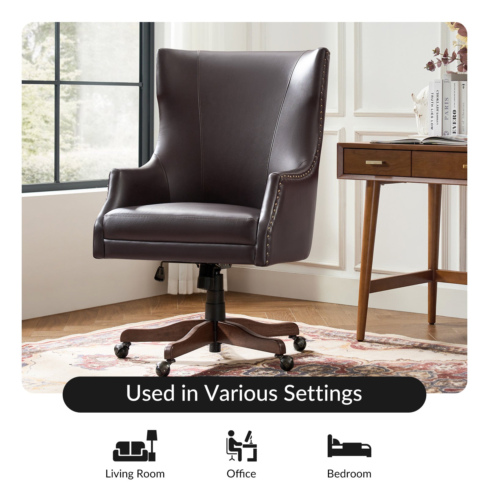 Caesar Classic Modern Office Chair with Elegant Copper Nailheads - Ergonomic Executive Desk Chair for Home & Office Workspace - Perfect for Professionals, Gamers and Remote Workers