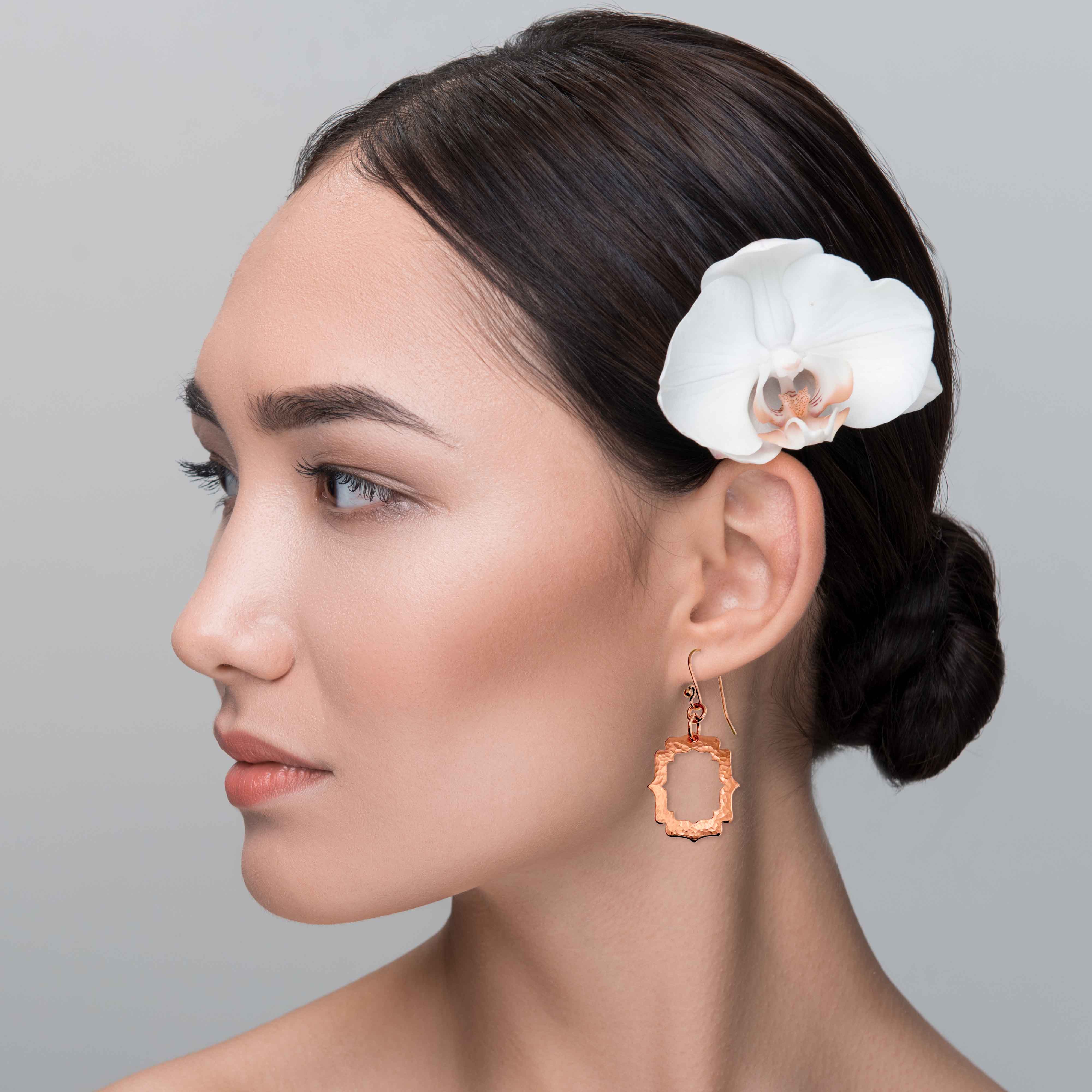 Handmade Hammered Copper Arabesque Shield Earrings for Women - Boho Tribal Jewelry - Perfect for Festivals, Parties, and Everyday Wear