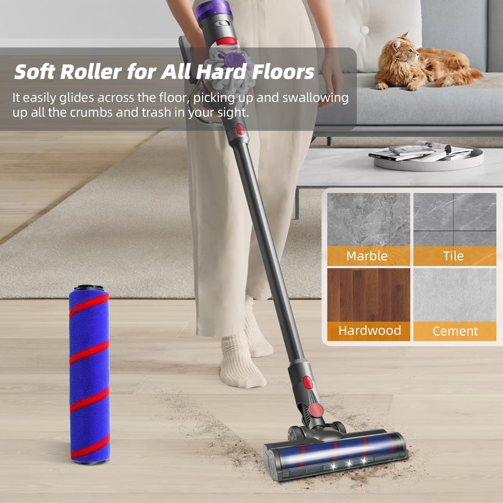 Dyson V7 V8 V10 V11 V15 Vacuum Brush Attachments - Soft Roller & V Shape Brush for Floors & Carpets - Home Cleaning Essentials
