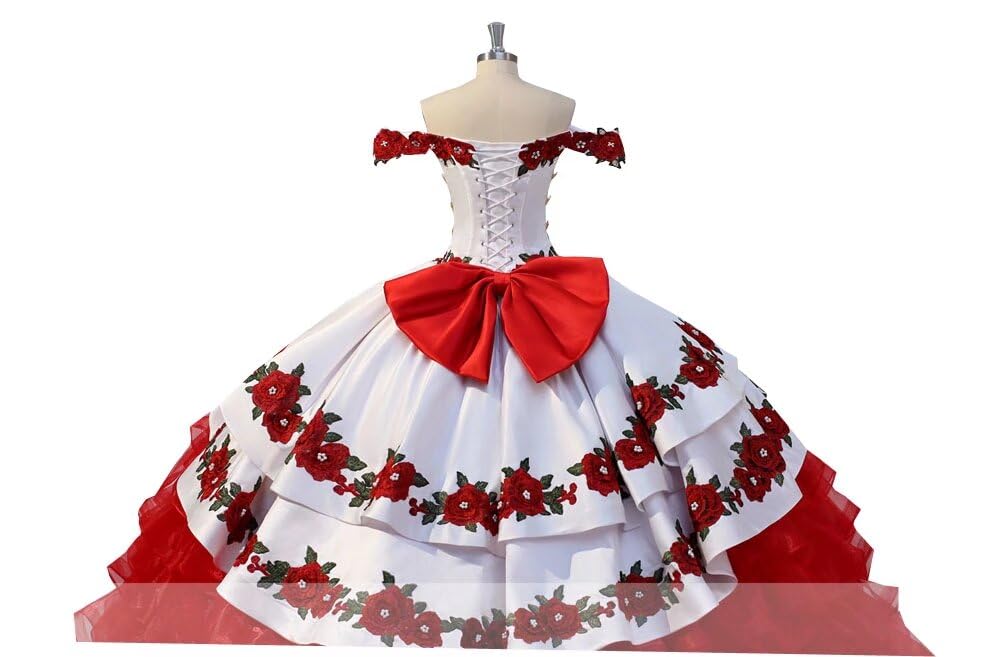 Elegant African Floral Off-Shoulder Ball Gown with Ruffles & Beaded Corset Back - Formal Prom Dress 2025 | Perfect for Homecoming, Quinceañera & Evening Galas