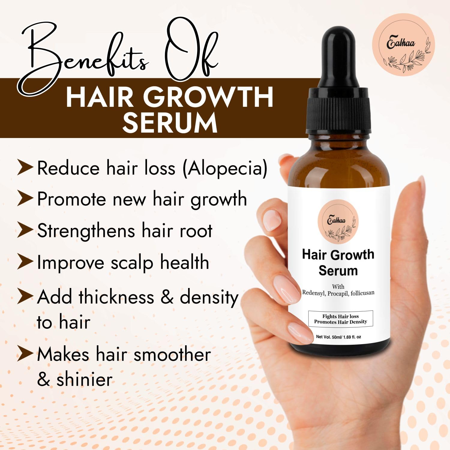 Eabhaa Procapil & Redensyl Hair Growth Serum with Follicusan - 50ml Anti Hair Loss Treatment for Women & Men - Promotes Thicker, Healthier Hair for Daily Scalp Care & Styling