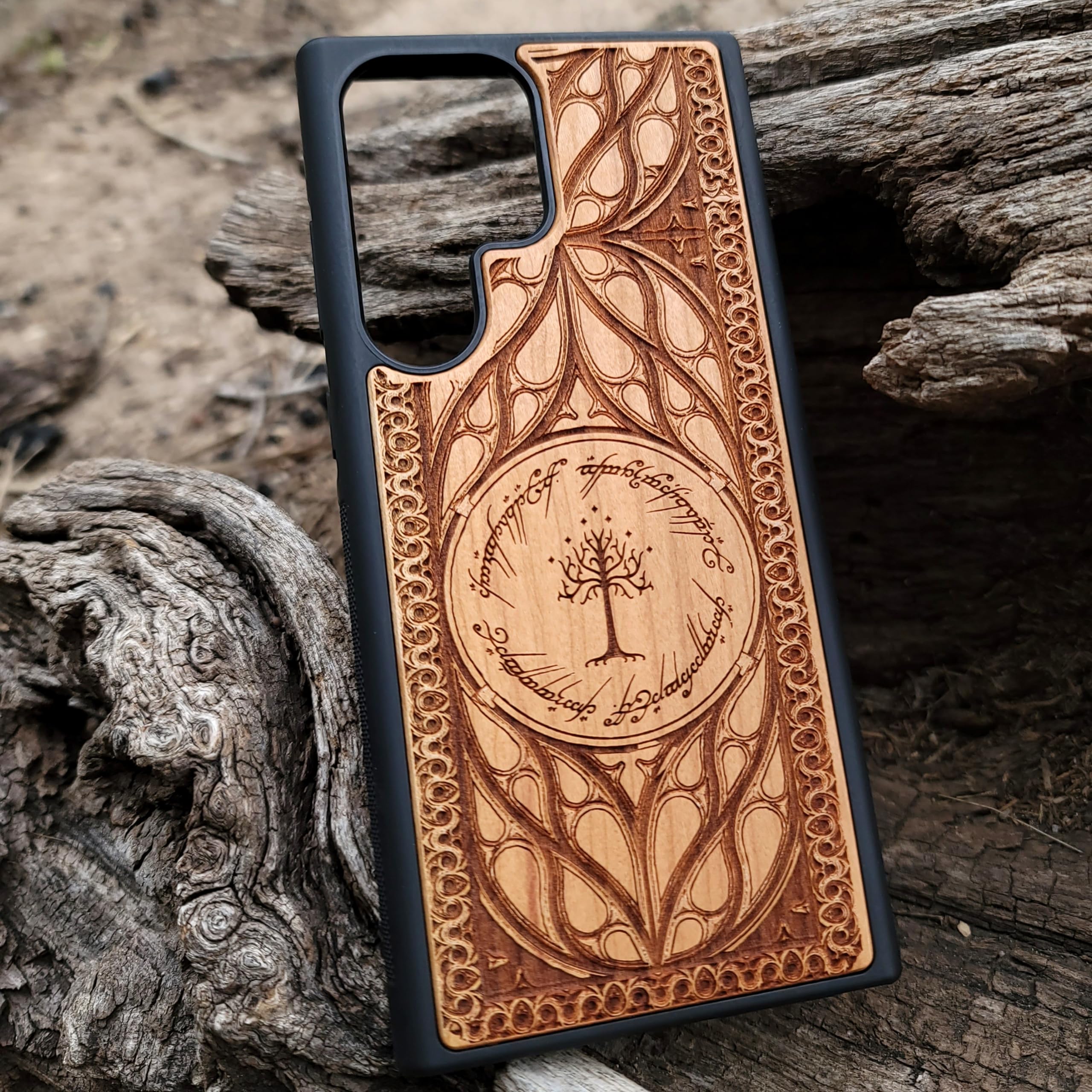 Premium Laser Engraved Wood Phone Case for iPhone 16/15/14/13/12/11 Pro Max/Mini & Galaxy S25/S24/S23/S22/S21/S20 Ultra Plus - Eco-Friendly Slim Durable Wooden Cover - Perfect for Nature Lovers & Outdoor Enthusiasts