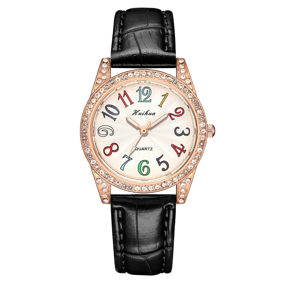 Colorful Number Dial Quartz Watch for Girls - Casual Leather Strap Analog Wristwatch for Students, Teens & Women | Perfect Gift for Daughter, Wife | School, Office & Everyday Wear