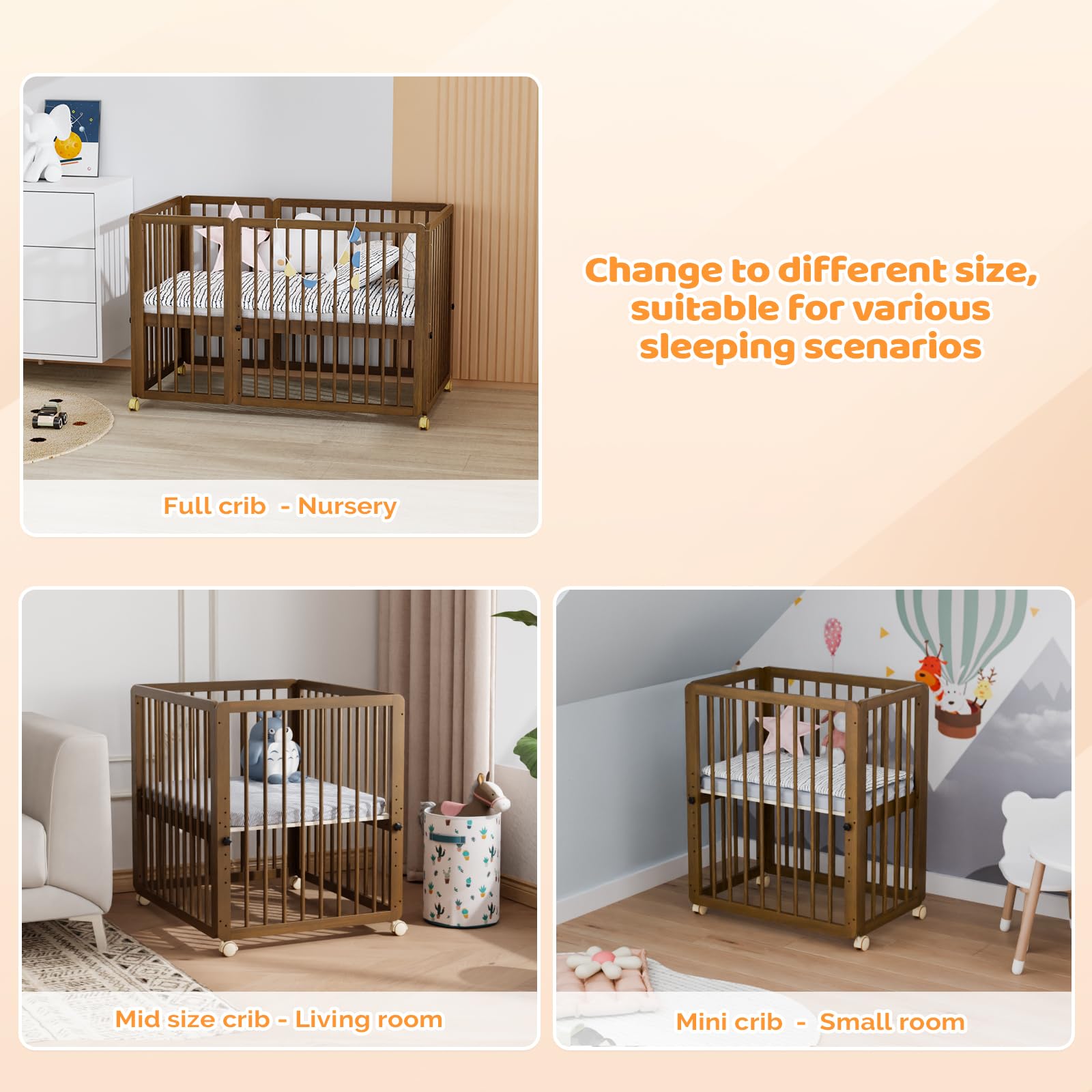 JOYMOR 8-in-1 Convertible Baby Crib with 2