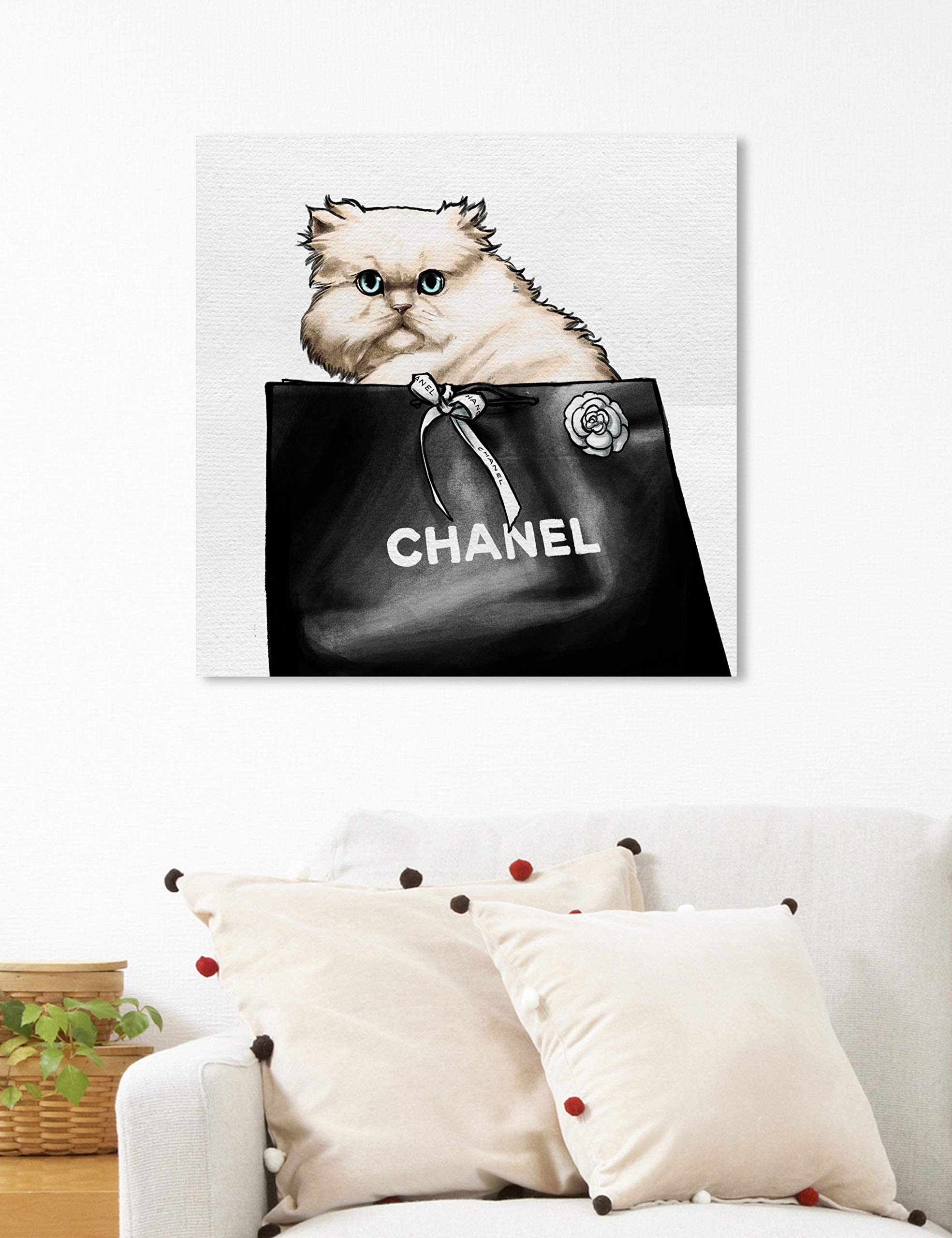 Oliver Gal Artist Co. 'Feline Glam' Fashion Wall Art Canvas Print - 20x20 Inch Modern Home Decor in Black & White - Perfect for Living Room, Bedroom or Office Wall Decor