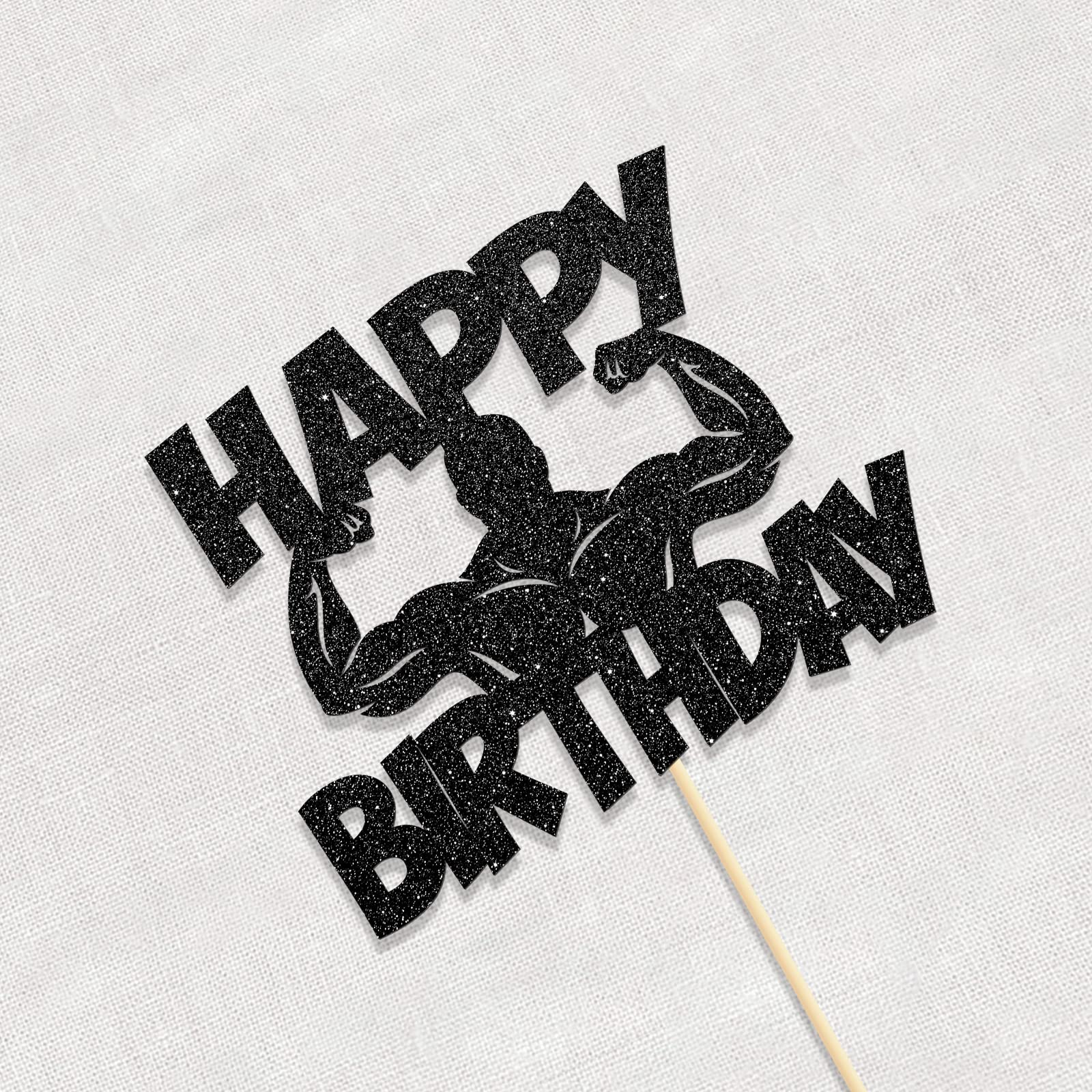 Fitness Theme Happy Birthday Cake Topper - Gym & Sports Style Party Decorations for Men - Muscle Man Cake Decor - Perfect for Bodybuilder Birthdays, Gym Parties & Athlete Celebrations