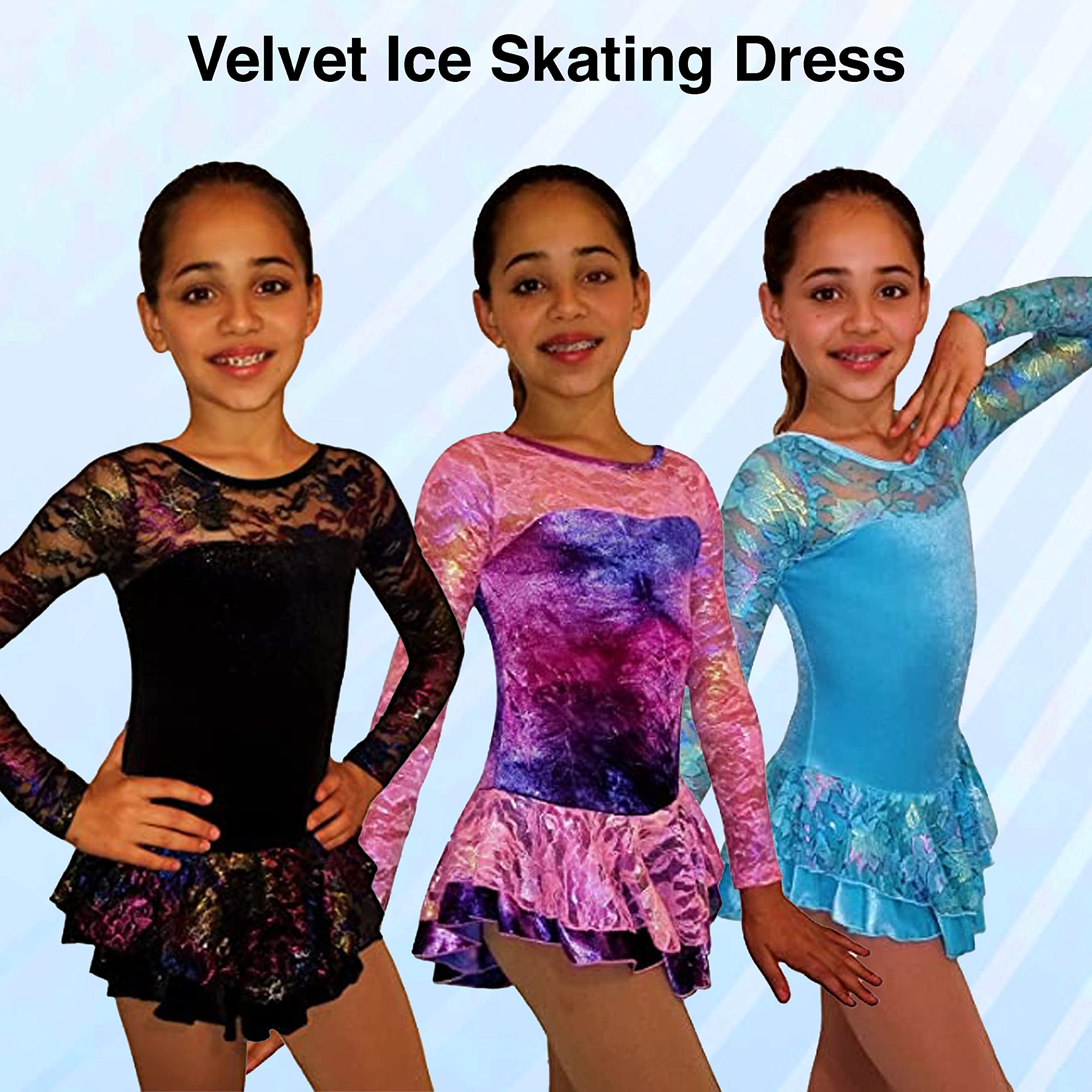 Ice Fire Velvet Figure Skating Dress - Long Sleeve Stretchable Performance Costume for Women & Girls | Perfect for Competitions, Shows & Ice Dance Performances